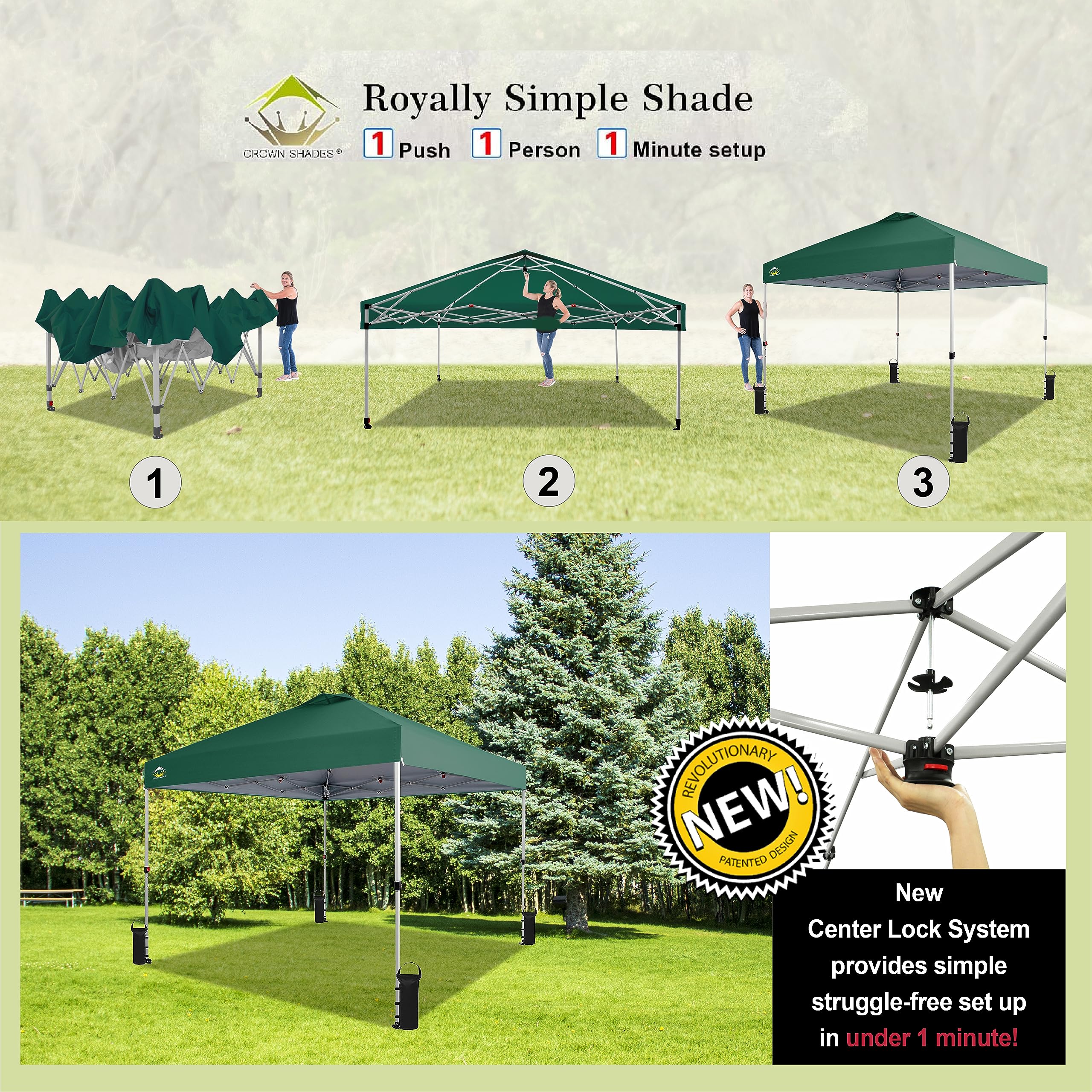 10x10 Pop Up Canopy Tent - Instant Setup Beach Shade with Carry Bag - Silver Coated Top & Forest Green Gazebo for Outdoor Events, Camping, Picnics, Backyard Parties and Tailgating