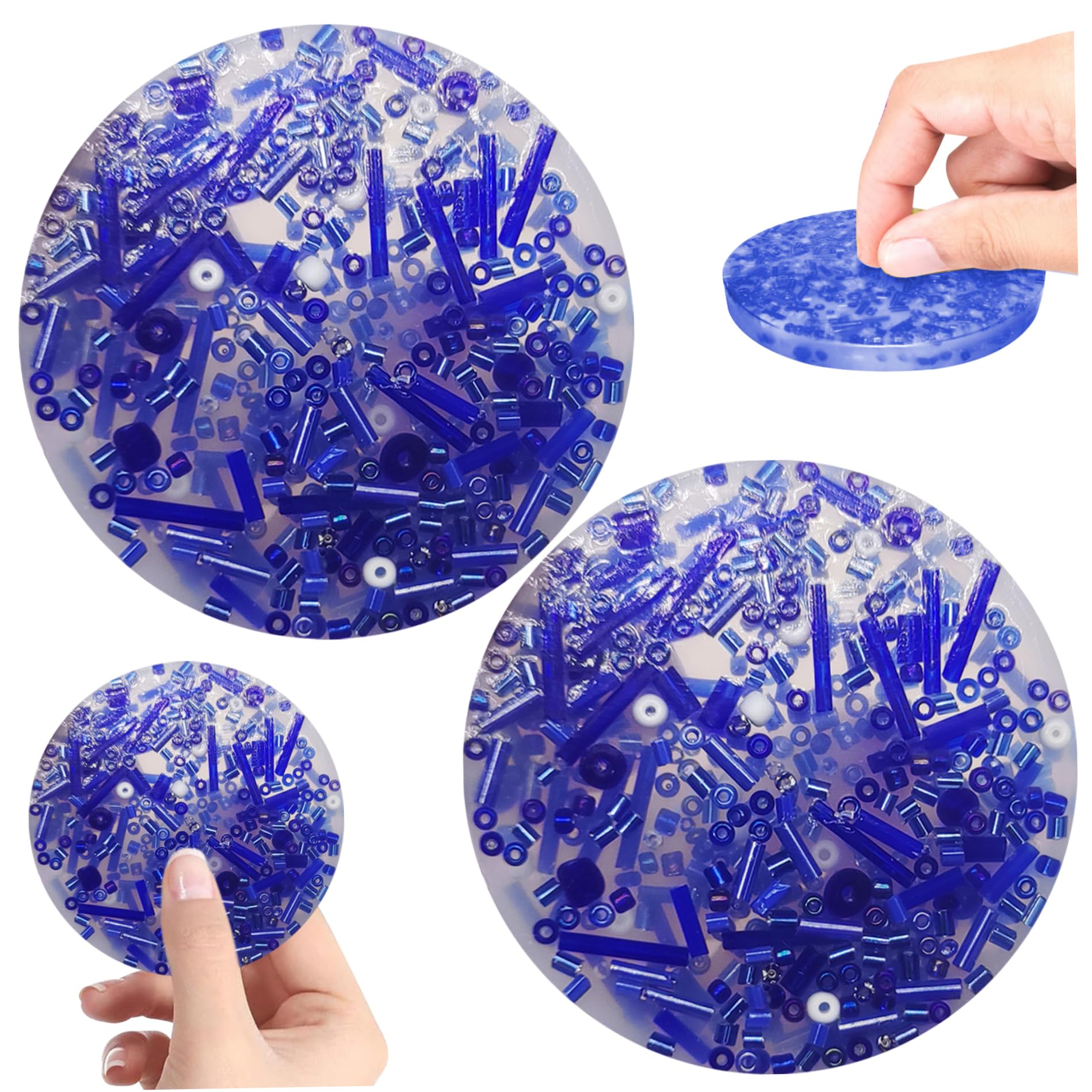 2PCS 3.4 Inch Round Silicone Skin Picking Fidget Toys - Double-Sided Anxiety Relief Sensory Toys for Kids & Adults (Blue) - Perfect for Stress Relief, ADHD, Autism & Office Use