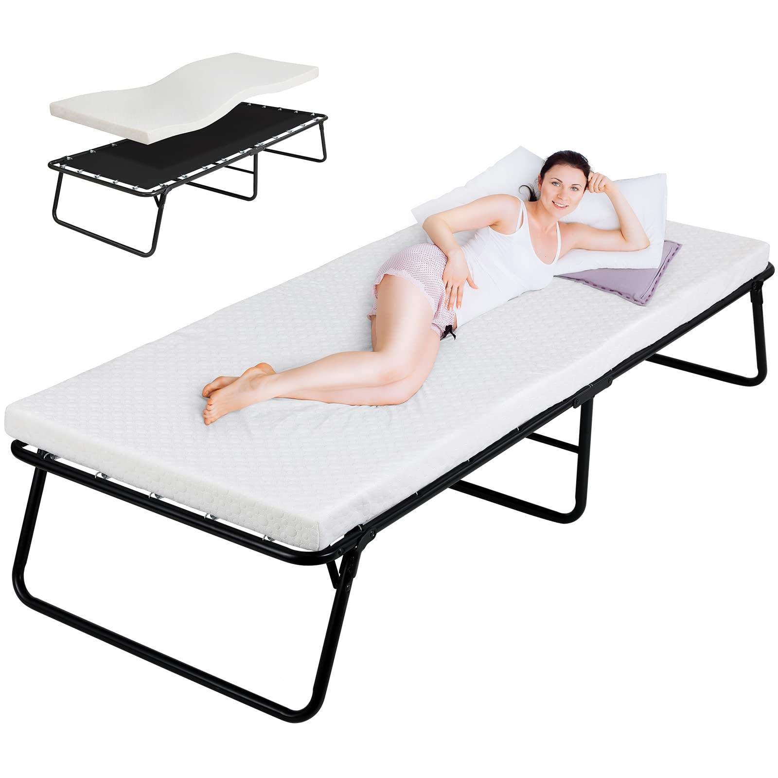 Foldable Guest Bed with Memory Foam Mattress - 75