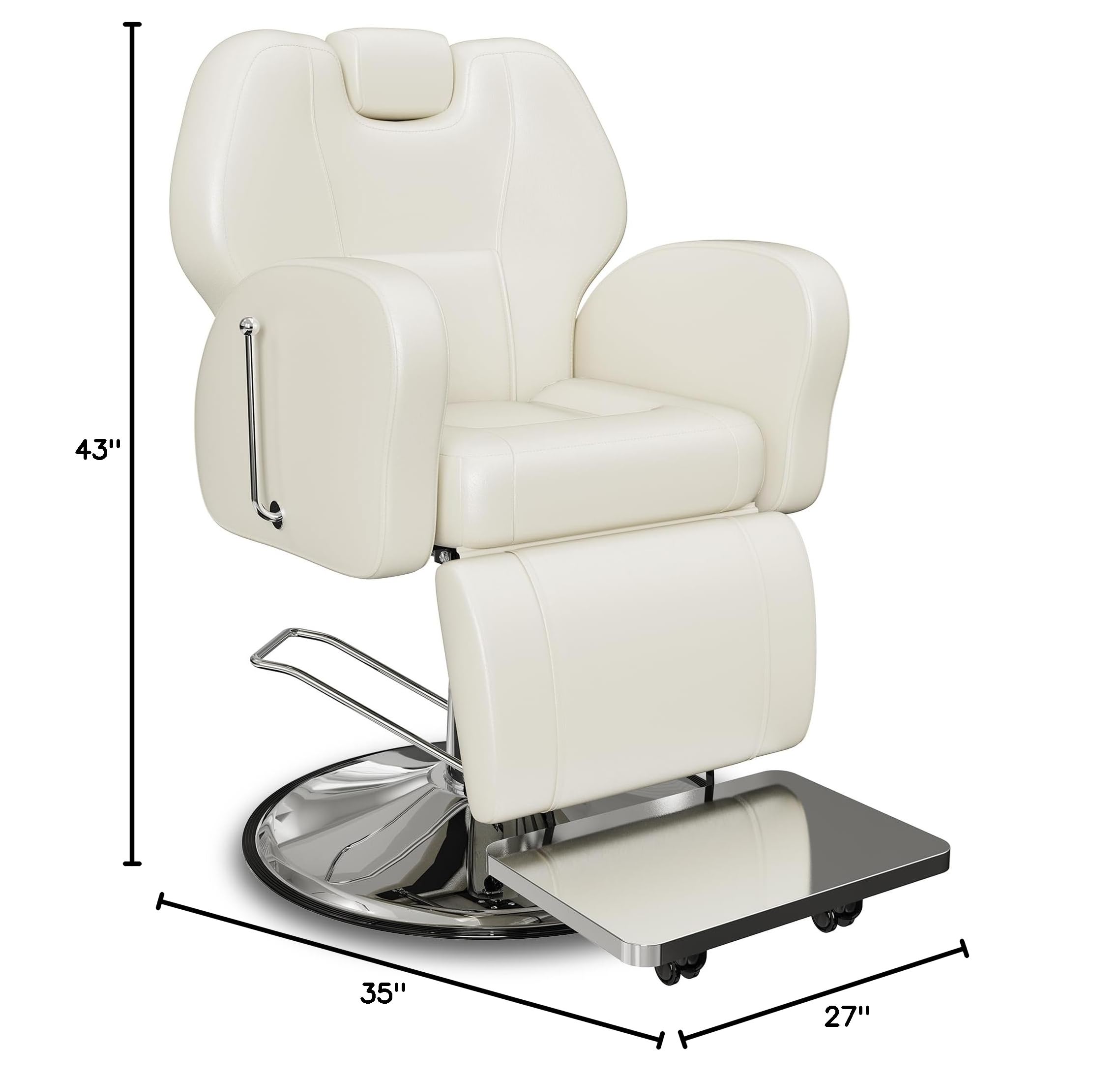 Premium Baasha Barber Chair - Professional Reclining Salon Chair for Home & Tattoo Parlors, Heavy-Duty Steel Frame Beauty Chair with Removable Headrest, Cream - Perfect for Haircuts, Styling & Tattoo Sessions