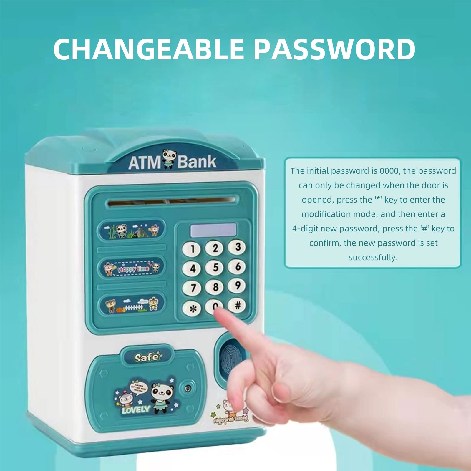 Large Electronic Piggy Bank with Password & Fingerprint Protection - Automatic Money Saving Box for Kids - Great Gift for Boys & Girls (Blue) - Perfect for Birthday Presents, Allowance Savings & Financial Education (Model: LSB6709)