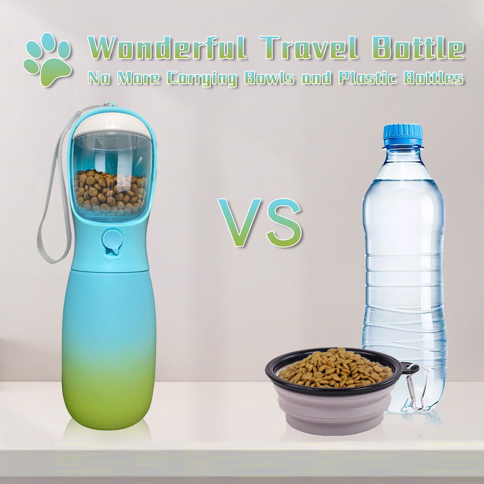 Portable Dog Water Bottle with Food-Grade Bowl - 19Oz Travel Water Dispenser for Small, Medium & Large Dogs - Outdoor Essentials for Hiking, Walking & Travel - Trendy Blue & Green Dog Accessories - Perfect Gift for Pet Lovers