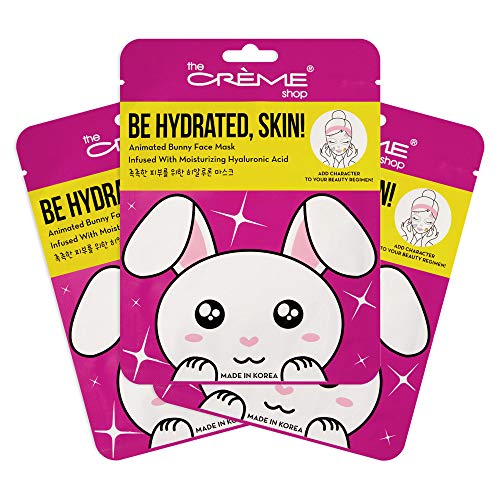 The Creme Shop Korean Animal Sheet Mask - Hydrating, Collagen & Vitamin C Infused for Anti-Aging - 3 Pack Bunny Face Mask | Perfect for Spa Night, Self-Care Routine & Gift Giving