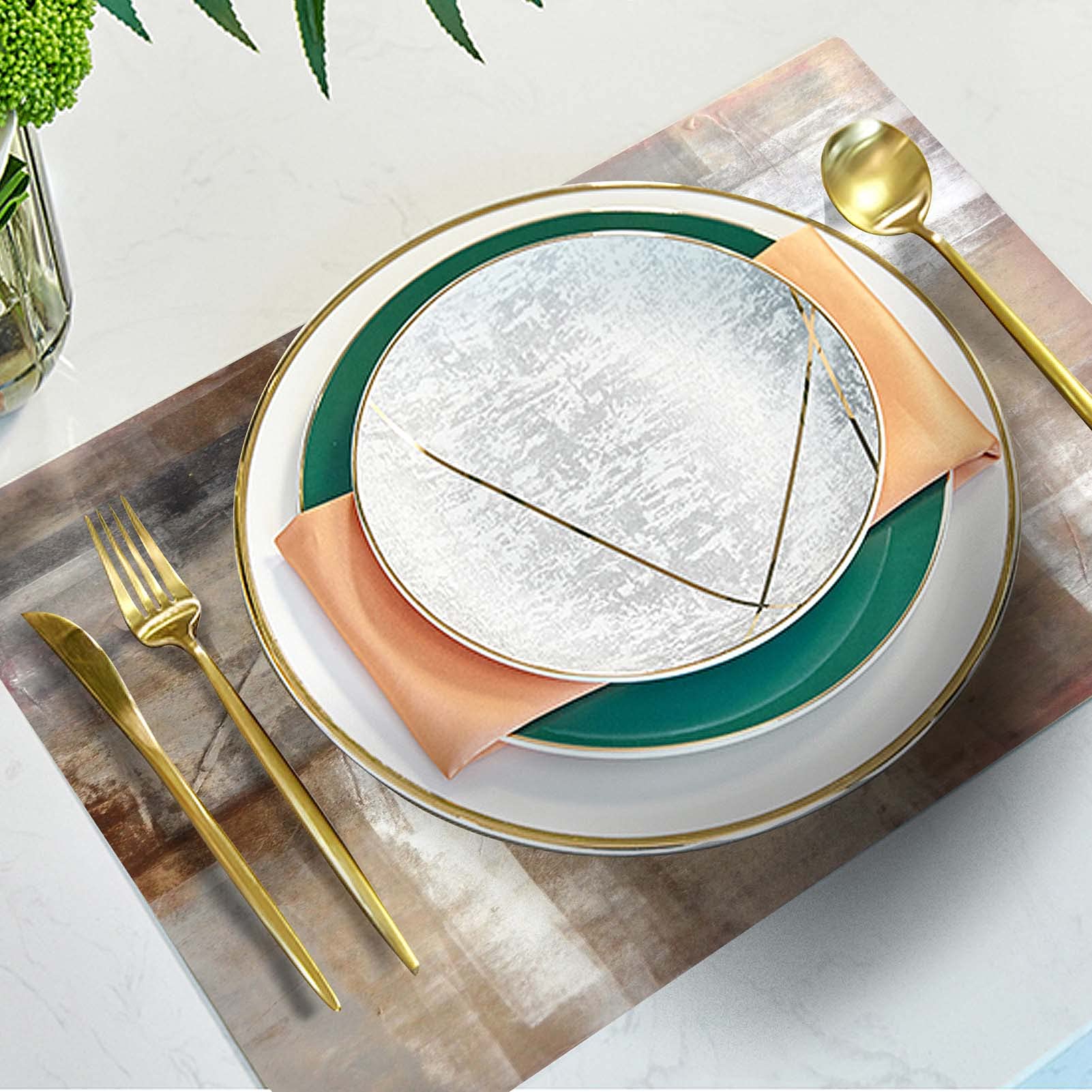 Mcalk Brown Table Runner and 6-Piece Beige Placemats Set - Modern Abstract Art Linen Table Mats for Kitchen & Dining Room - Washable & Durable for Everyday Use, Dinner Parties, and Holiday Decor