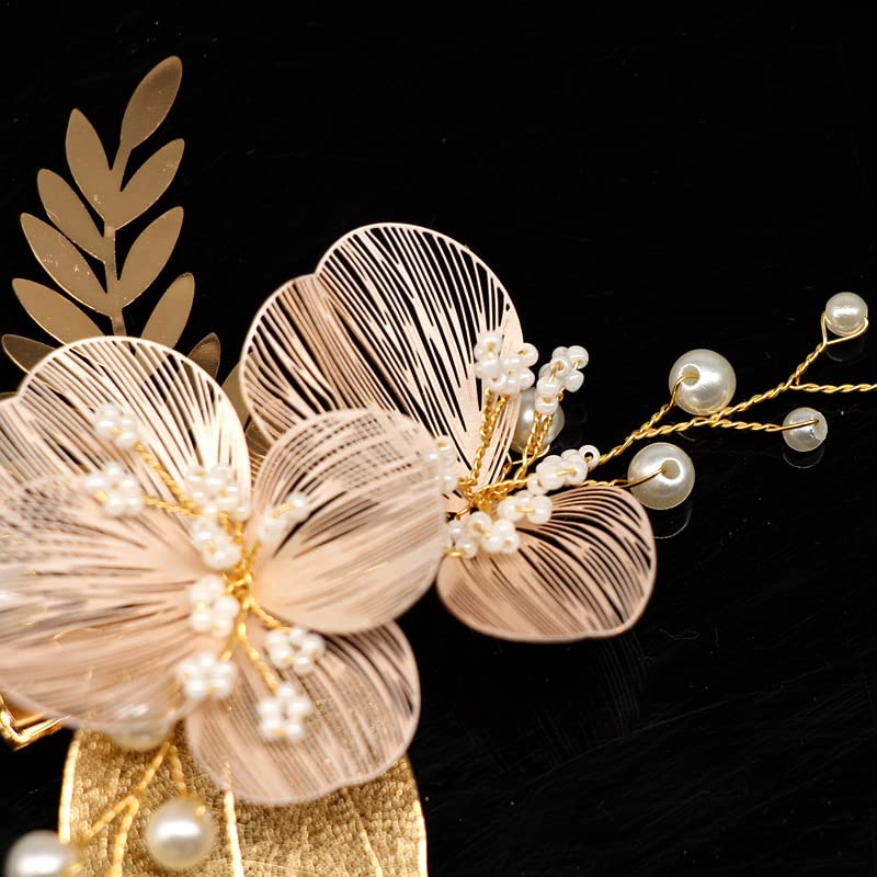 Golden Silver Pearl Wedding Hair Clips - Bridal Hair Accessories with Flower Leaves for Women - Perfect for Bridal Shower, Wedding Ceremony & Formal Events