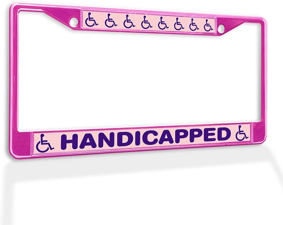 Handicapped License Plate Frame with Logo - 12x6 Inch Metal Insert Weatherproof Car Accessories (Hot Pink, 2 Holes) - Perfect for Disabled Parking & Vehicle Identification