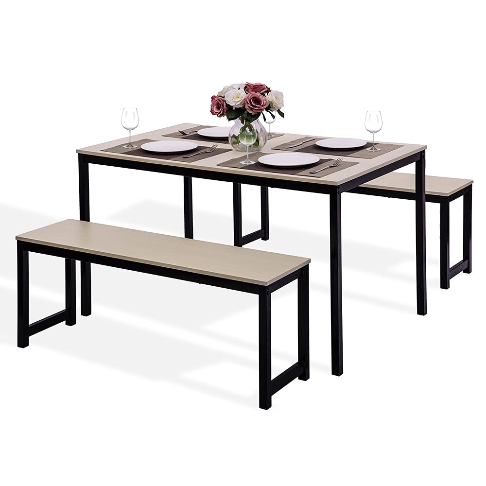 **LEAGUE LEGACY Wood Dining Table Set for 4 - Kitchen & Dining Room Furniture with Chairs, Beige - Perfect for Family Meals & Entertaining Guests**