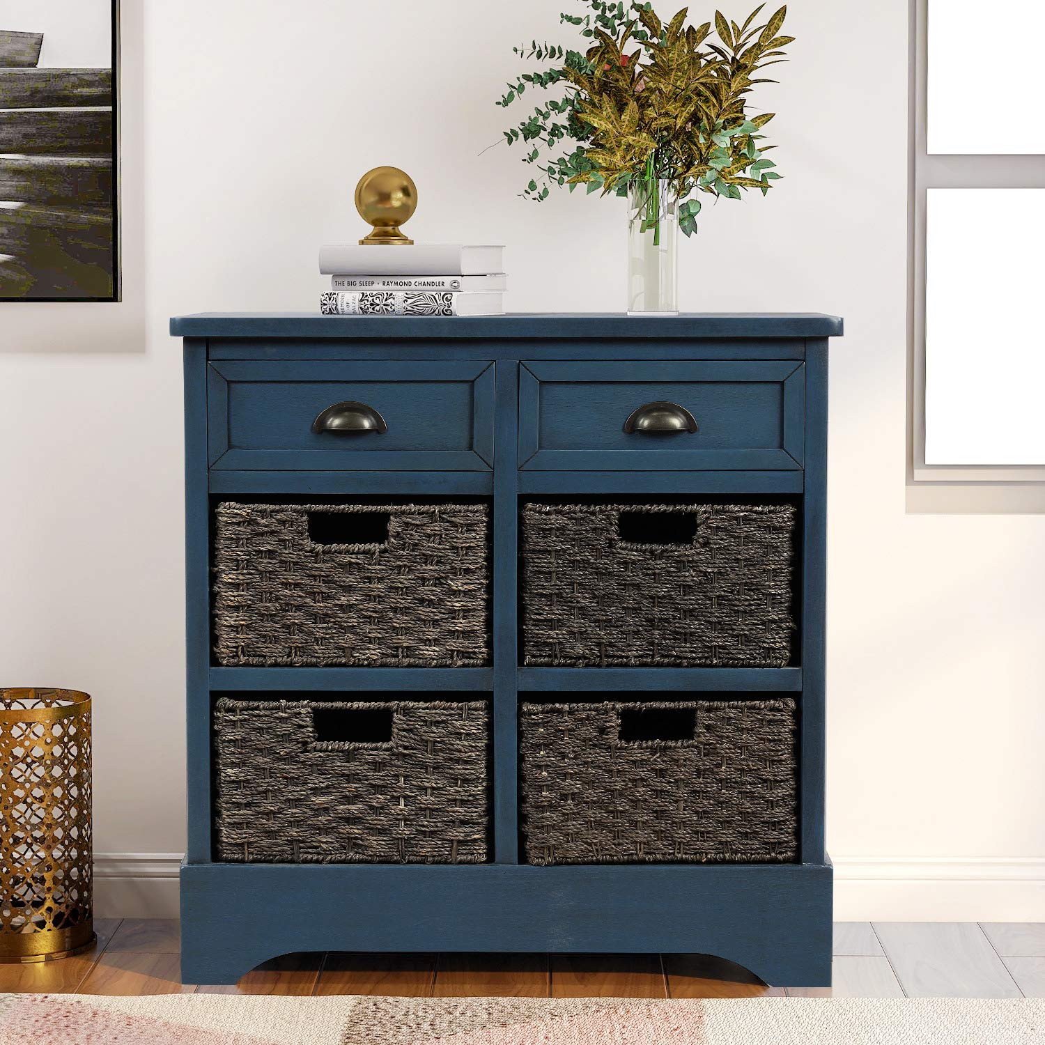 Retro Storage Chest with Drawers & Baskets for Home & Kitchen - Antique Navy