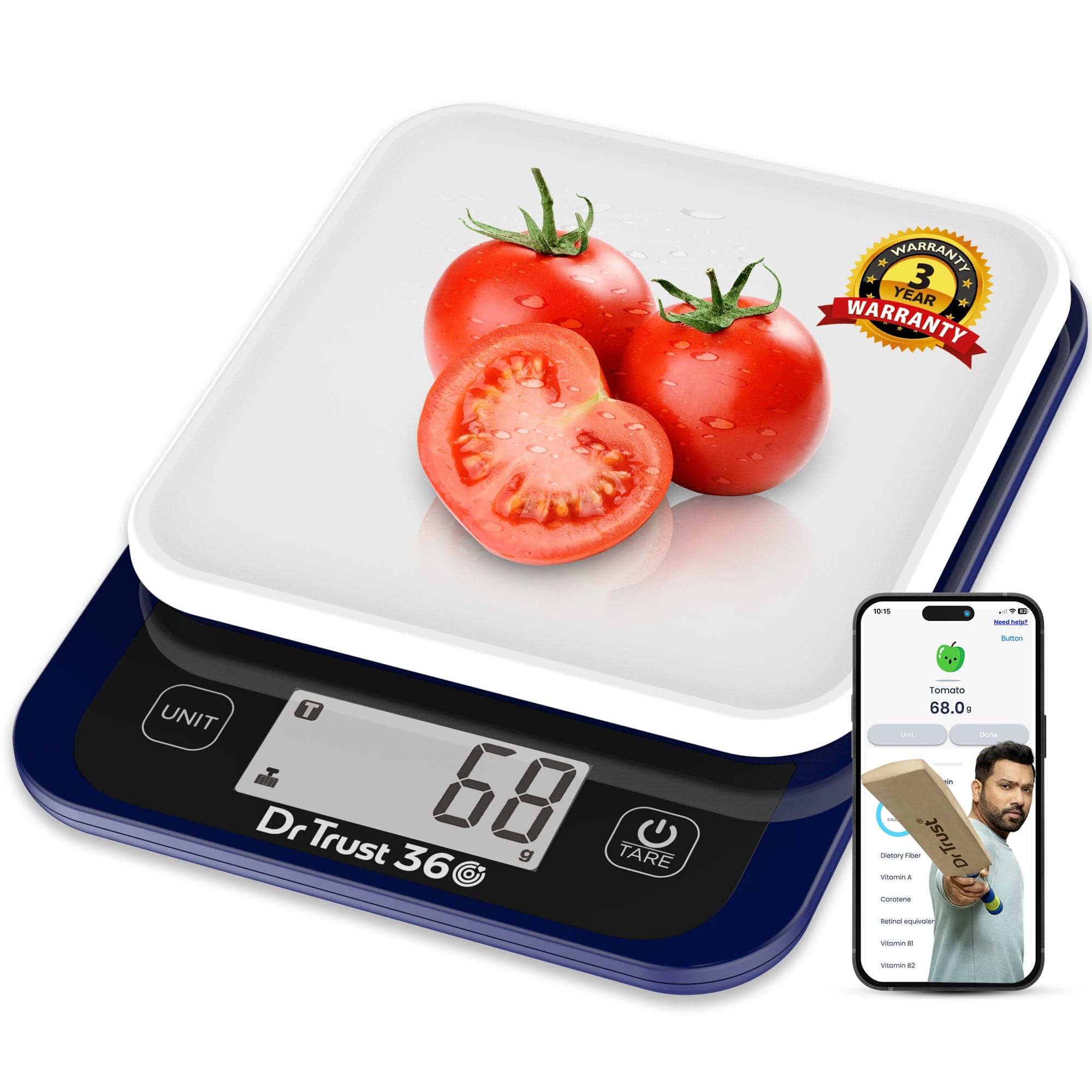 Dr Trust USA 530 Smart Digital Kitchen Scale with Bluetooth App - Precise 1g to 5kg Food Scale for Nutrition Tracking, Portion Control, Baking & Cooking | Perfect for Healthy Eating, Weight Loss & Meal Prep
