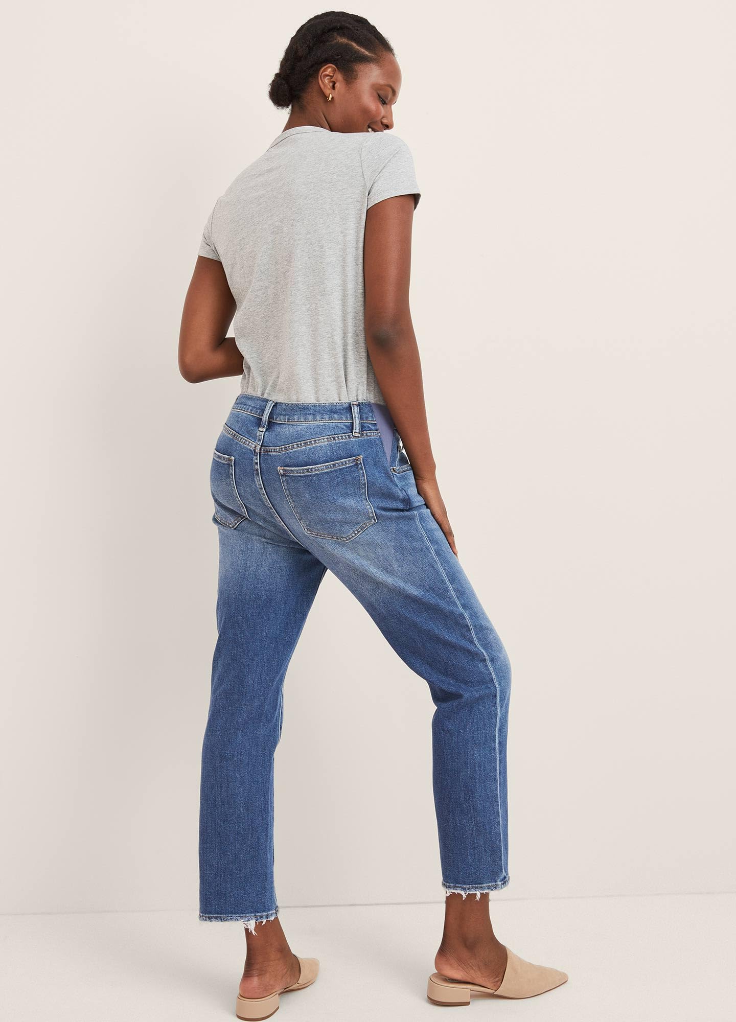 HATCH Maternity Boyfriend Jeans for Pregnant Women - Stretchable Under Belly Waistband, Straight Leg Distressed Denim Pants | Comfortable Pregnancy Clothes for Work, Travel & Everyday Wear