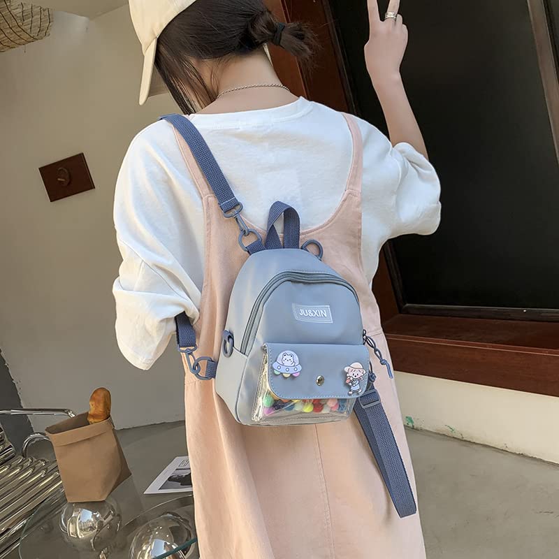 Cute Mini Backpack for Teen Girls - Small Pink & Blue Kawaii Backpack with Decorative Pins - Perfect for School, Travel & Makeup Storage | Lightweight Summer Backpack for Students & Teens