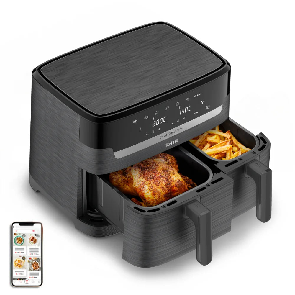 Tefal Dual Easy Fry Essential XXL Air Fryer EY901H - 5.2L Large Capacity, 2000W, Oil-Free Healthy Cooking for Family, Perfect for Fries, Chicken, and Vegetables