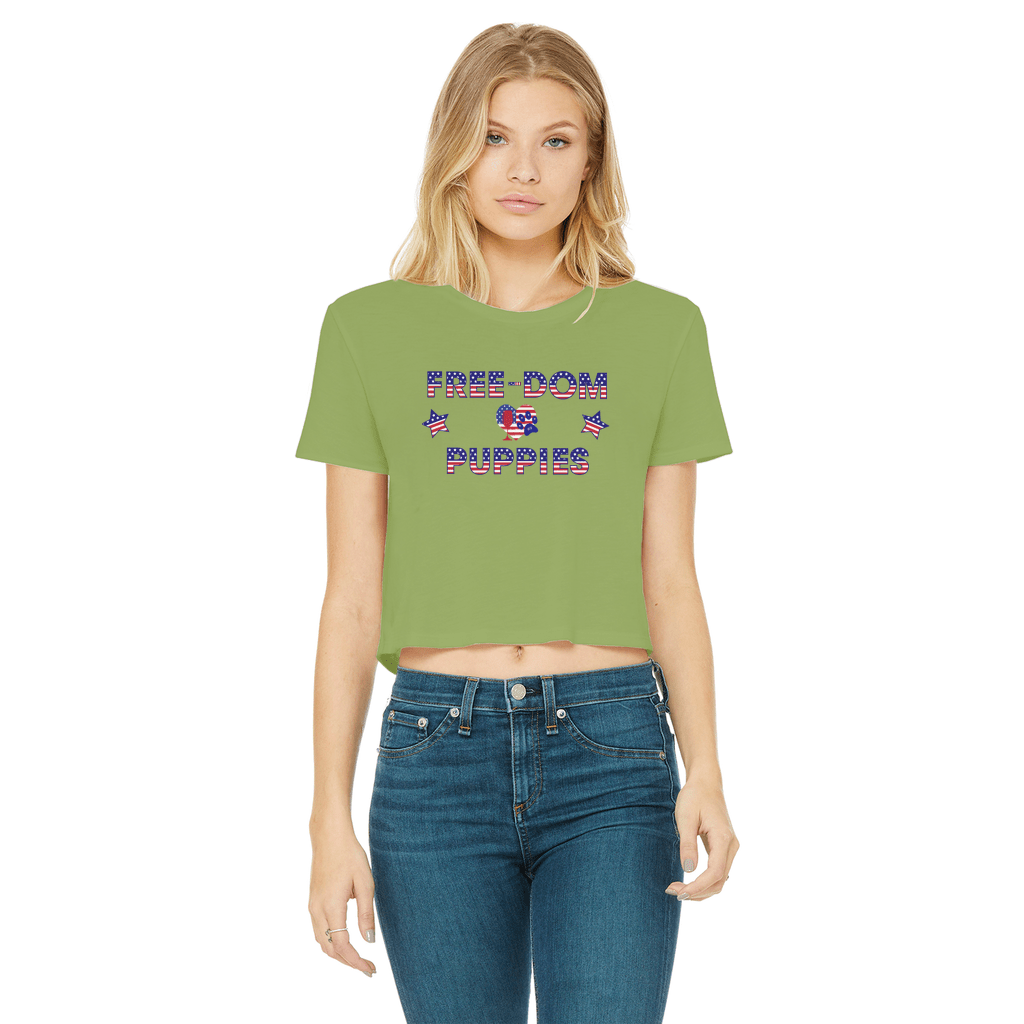 WineyBitches.Co Free Dom Puppies Classic Women's Cropped Raw Edge T-Shirt | Trendy Casual Tee for Women | Perfect for Parties, Outings & Everyday Wear