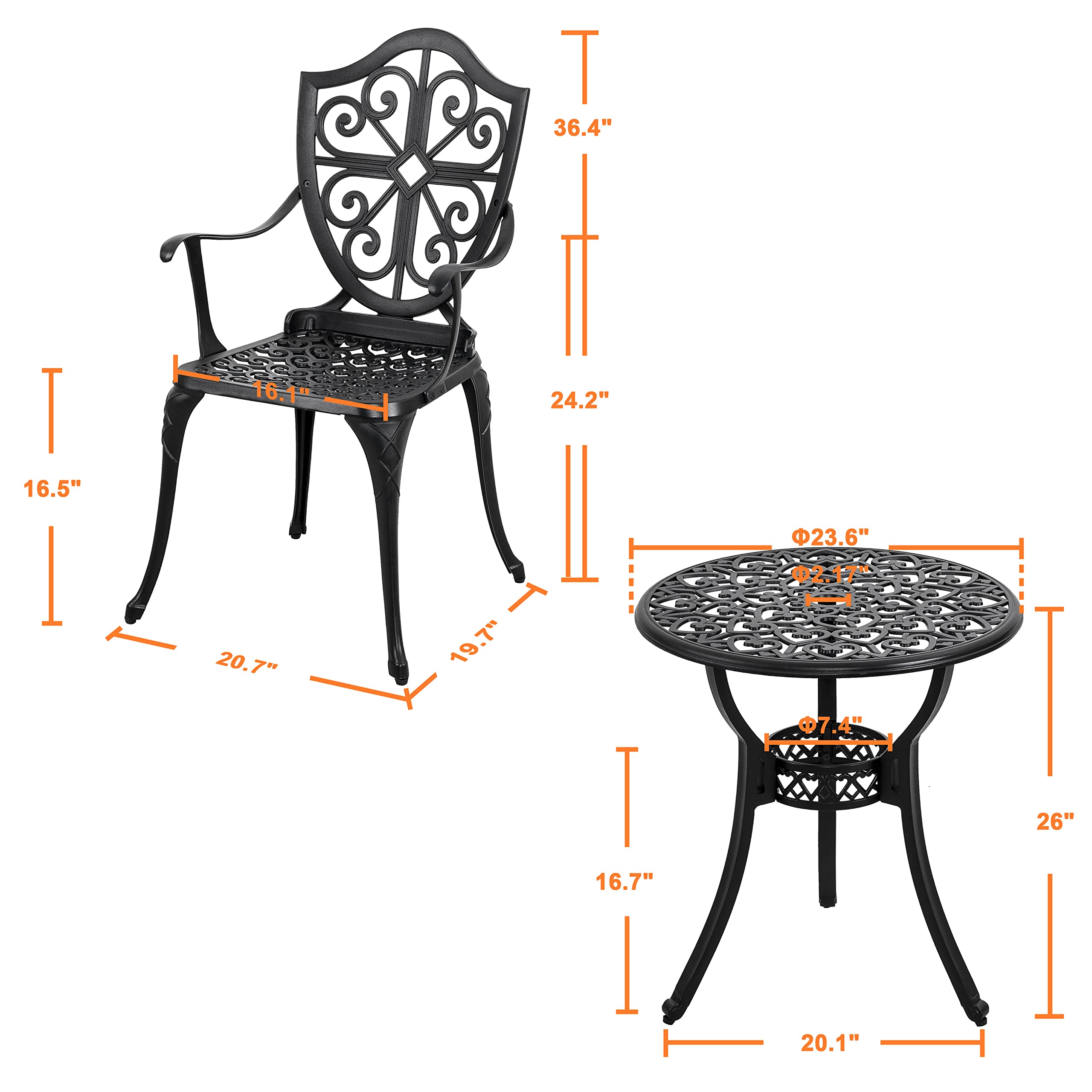 Nuu Garden 3-Piece Outdoor Bistro Set - Cast Aluminum Patio Table & 2 Chairs with Umbrella Hole - Perfect for Backyard, Garden, and Small Balcony Dining