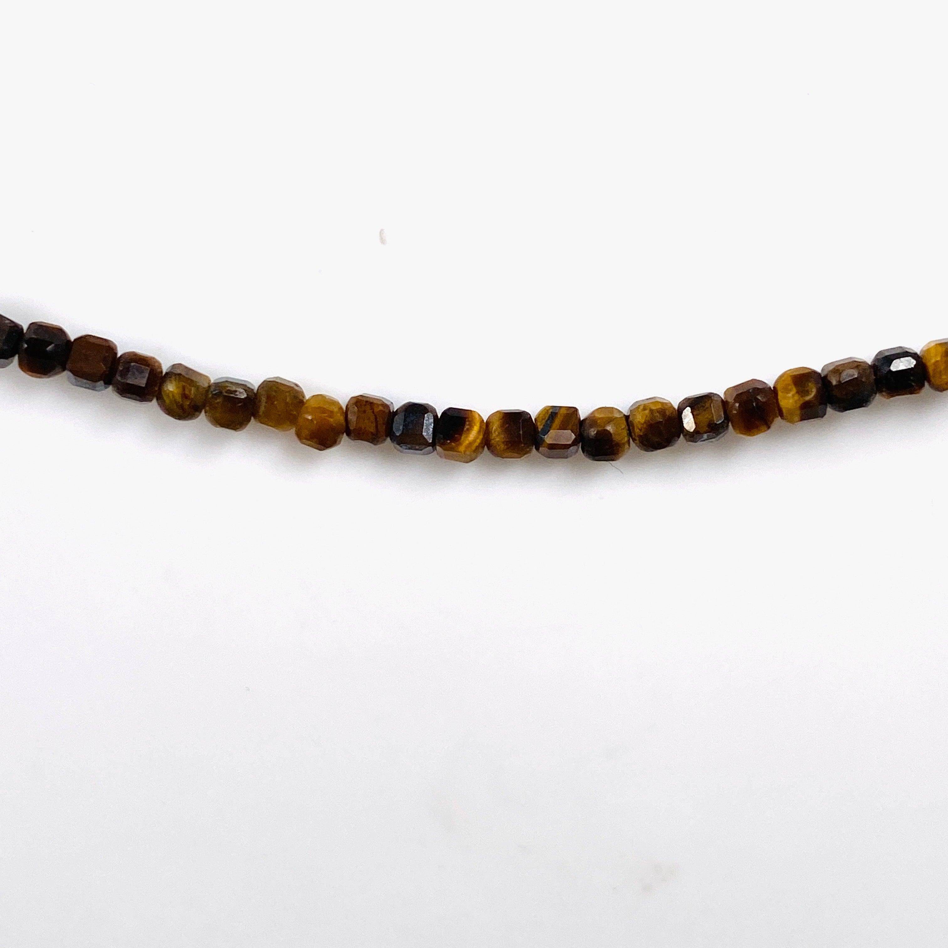 Tiger Eye Square Bead Micro Necklace - Natural Stone Jewelry for Women - Perfect for Boho Style, Layering & Everyday Wear