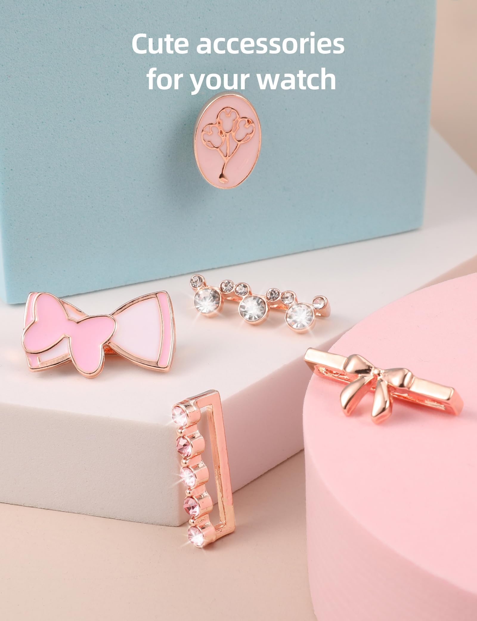 Cartoon Watch Band Charms for Apple Watch Series 8/7/6/5/4/3/2/1 - Cute Diamond Decorative Ring Loops Accessories Set, Jewelry Gifts for Women Girls (No Band) - Perfect for Daily Wear, Parties & Fashion Outfits