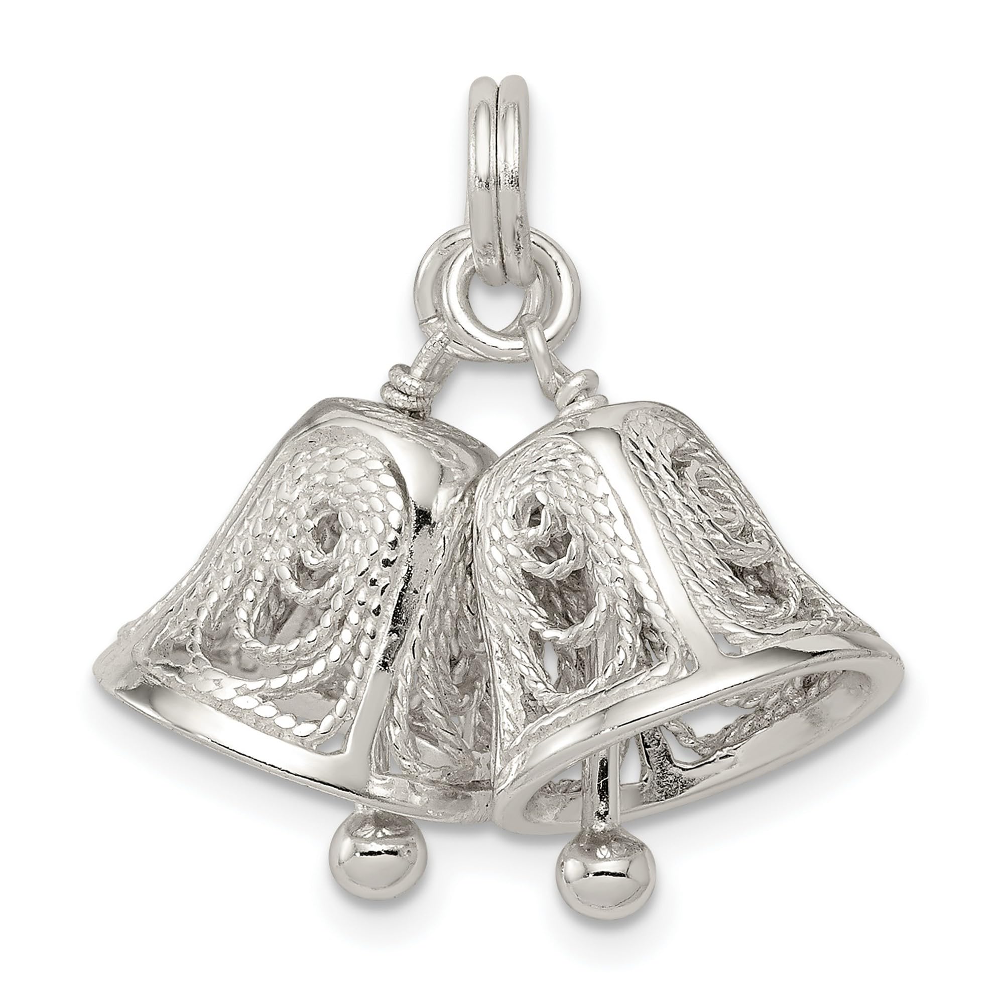 925 Sterling Silver Twin Christmas Bell Pendants with Moving Clappers - Perfect for Holiday Decorations, Gift Giving & Christmas Tree Ornaments
