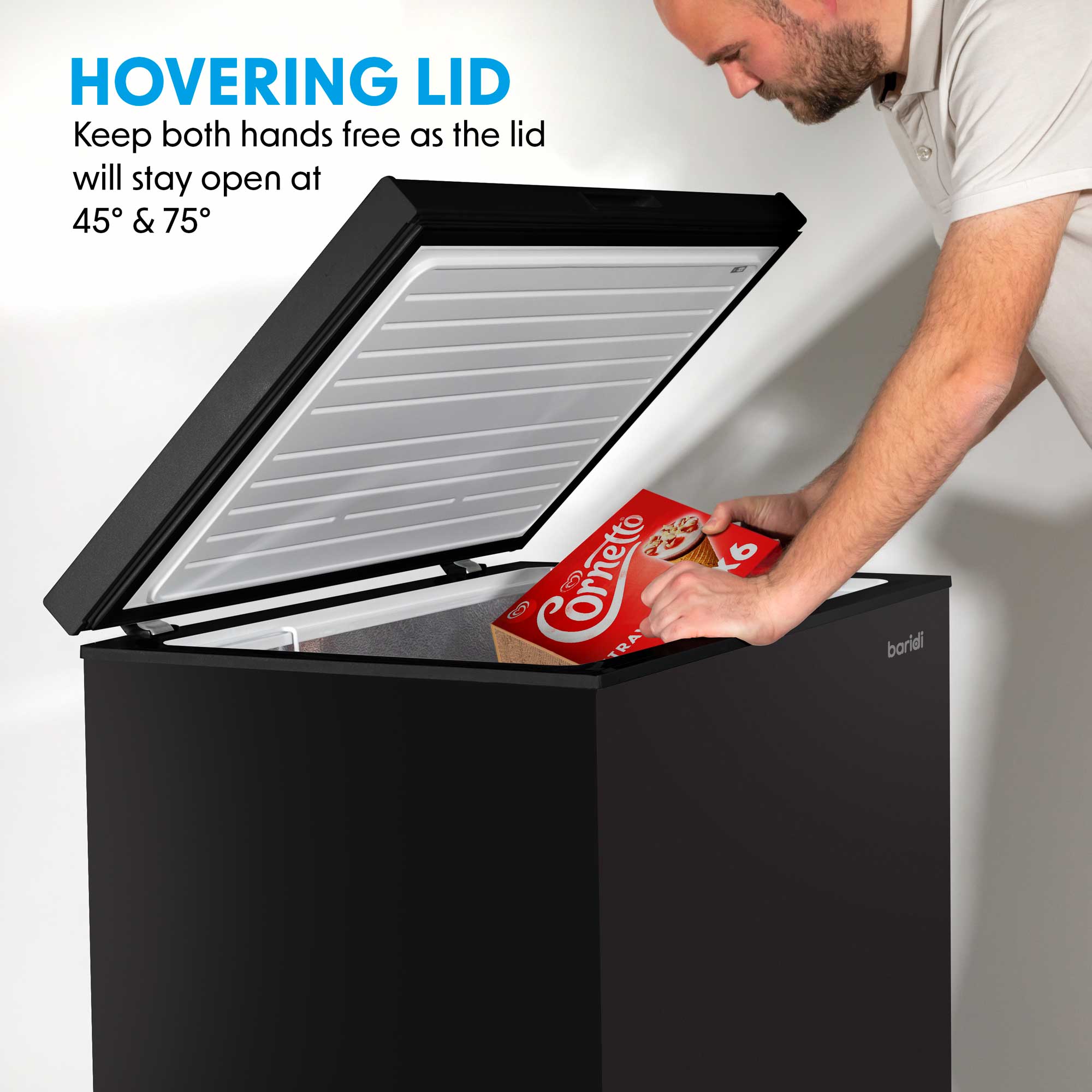 Baridi 99L Freestanding Chest Freezer - Adjustable Thermostat, Energy Efficient, Black (DH153) - Perfect for Garage, Basement, Home & Commercial Use