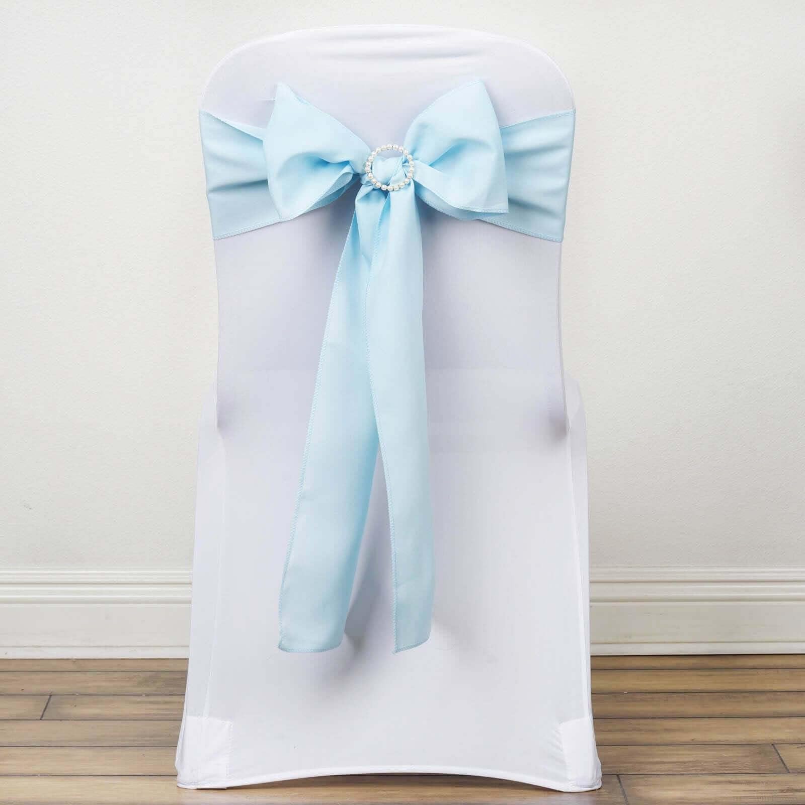 Efavormart 5-Pack Light Blue Polyester Chair Sashes - Wedding Chair Bows & Tie Sashes for Bridal Showers, Banquets, and Party Decorations (6x108 Inches)