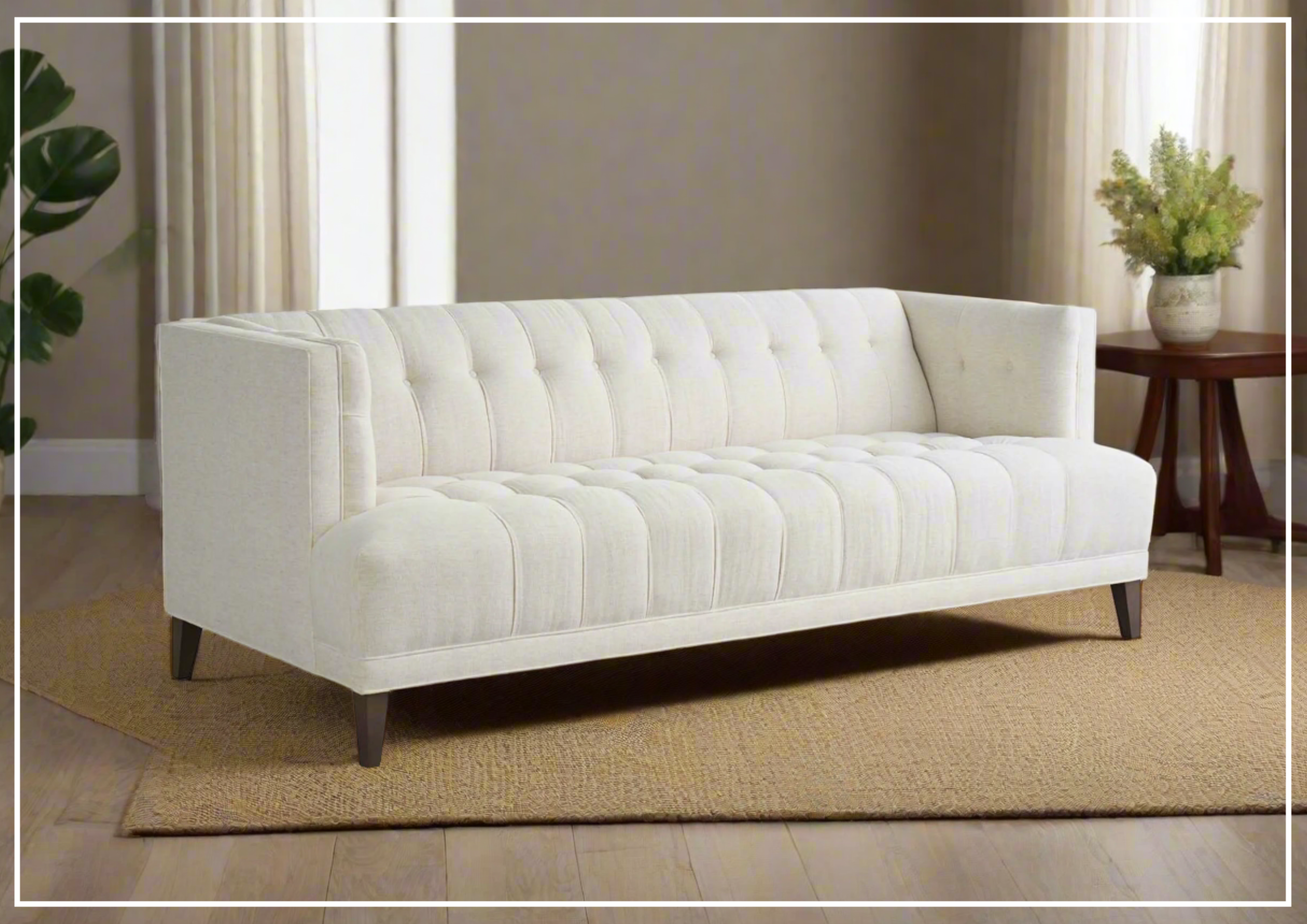 Paxton 3-Seater Fabric Tufted Sofa with Track Arms - Modern Living Room Furniture for Small Spaces | Comfortable Upholstered Couch for Apartments & Cozy Homes