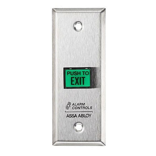 Alarm Controls TS 9 5/8 x 7/8 Inch Square Green Illuminated Push to Exit Button - Emergency Exit Door Release for Commercial Buildings & Public Spaces