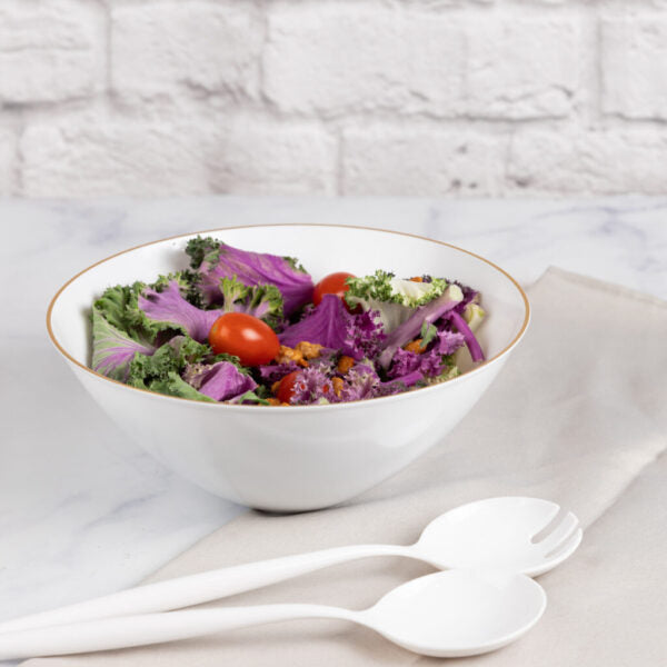 Premium White & Gold Organic Plastic Salad Bowls - 2 Pack Set, BPA-Free & Eco-Friendly for Healthy Meals, Picnics, and Party Serving