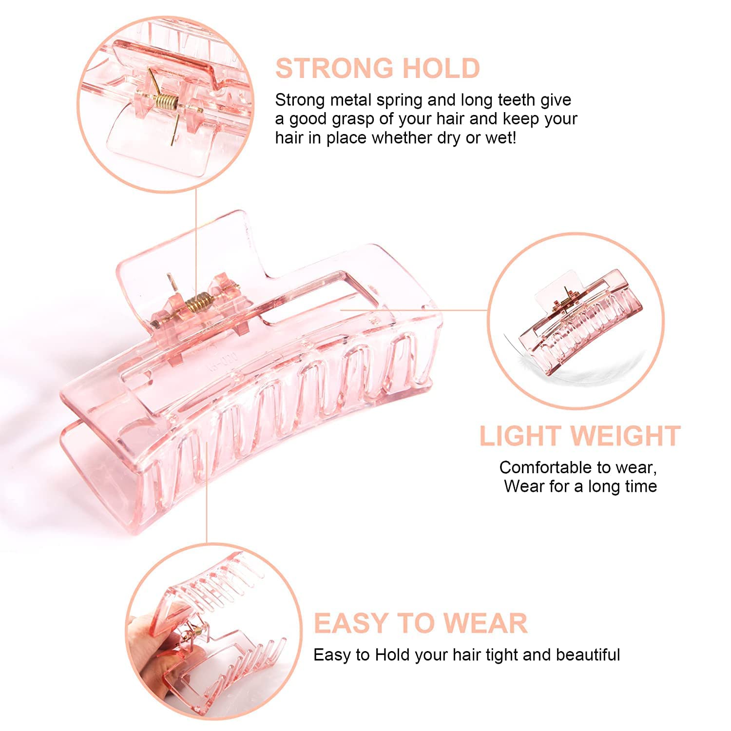 BEYTER Large Non-Slip Hair Claw Clips for Women - Strong Hold Jaw Clips Hair Accessories (Multicolor) - Perfect for Thick Hair, Ponytails, Buns & Everyday Styling