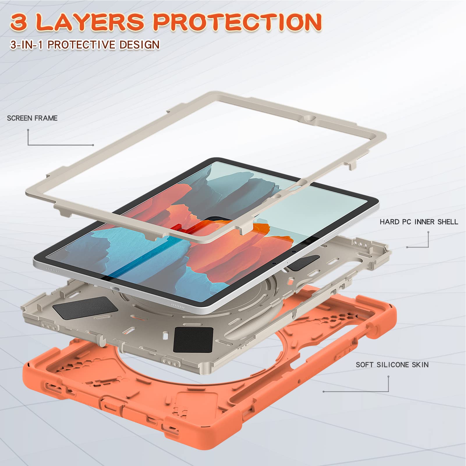 ORIbox Heavy Duty Rugged Protective Case for Samsung Galaxy Tab S8/S7 11 Inch - 3-in-1 Shockproof Bumper with 360° Rotating Ring Holder & Kickstand - Perfect for Commuting, Travel, and Outdoor Use