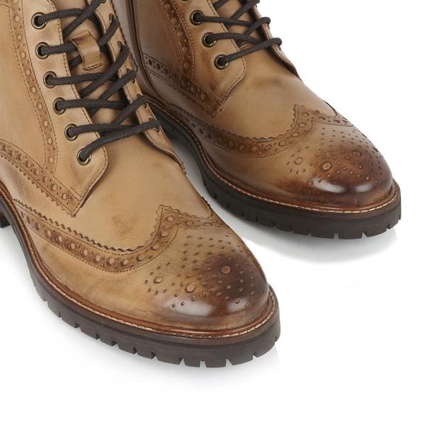 London Brogue Billy Tan Men's Boots - Classic Leather Oxford Shoes for Formal & Casual Wear - Perfect for Office, Weddings & Everyday Style