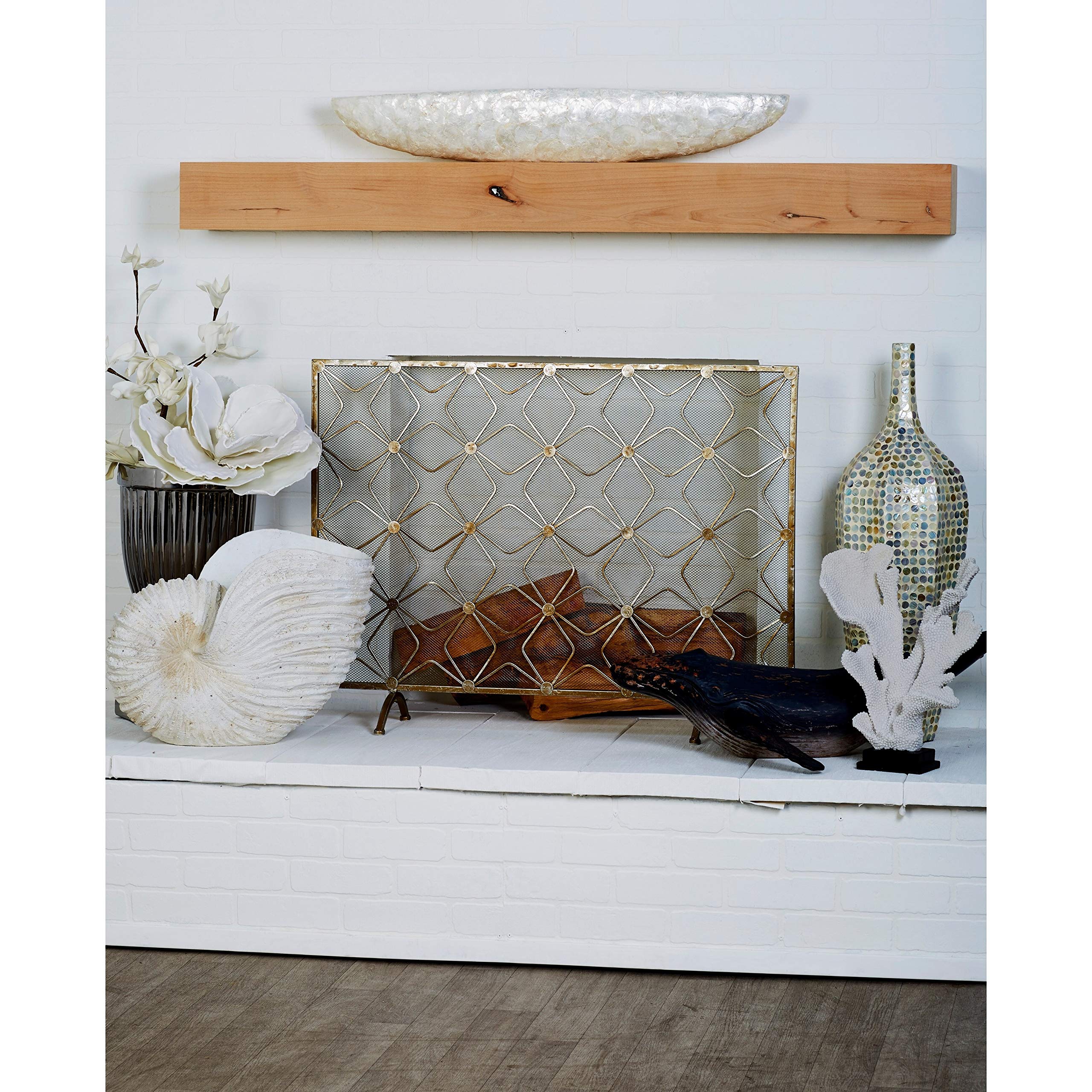 Modern Gold Yellow Iron Star Fireplace Screen - Textured Metal Fireplace Guard for Living Room, Bedroom & Home Decor - Heat Resistant & Stylish Safety Barrier