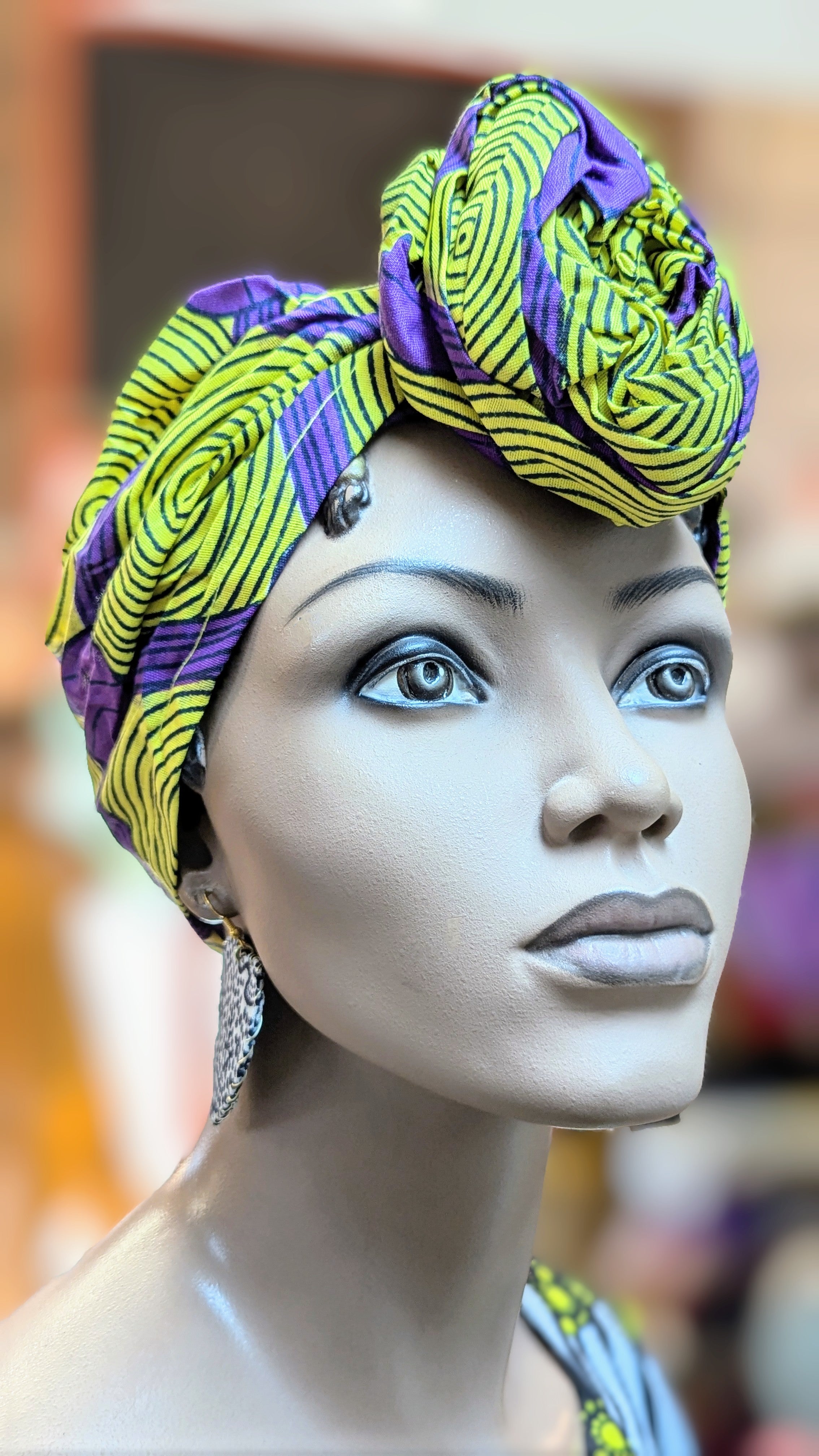 Stylish African Print Cotton Pre-Tied Head Wrap Hat - Yellow & Purple by Dupsie DP3775PT8 | Perfect for Cultural Events, Weddings & Everyday Fashion