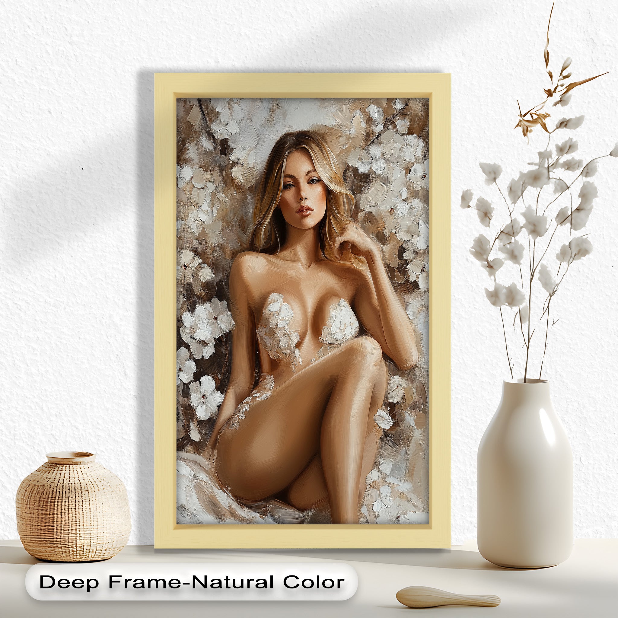 Blossom Muse Romantic Nude Oil Painting - Handmade Canvas Art for Home Decor, Bedroom & Living Room Wall Art
