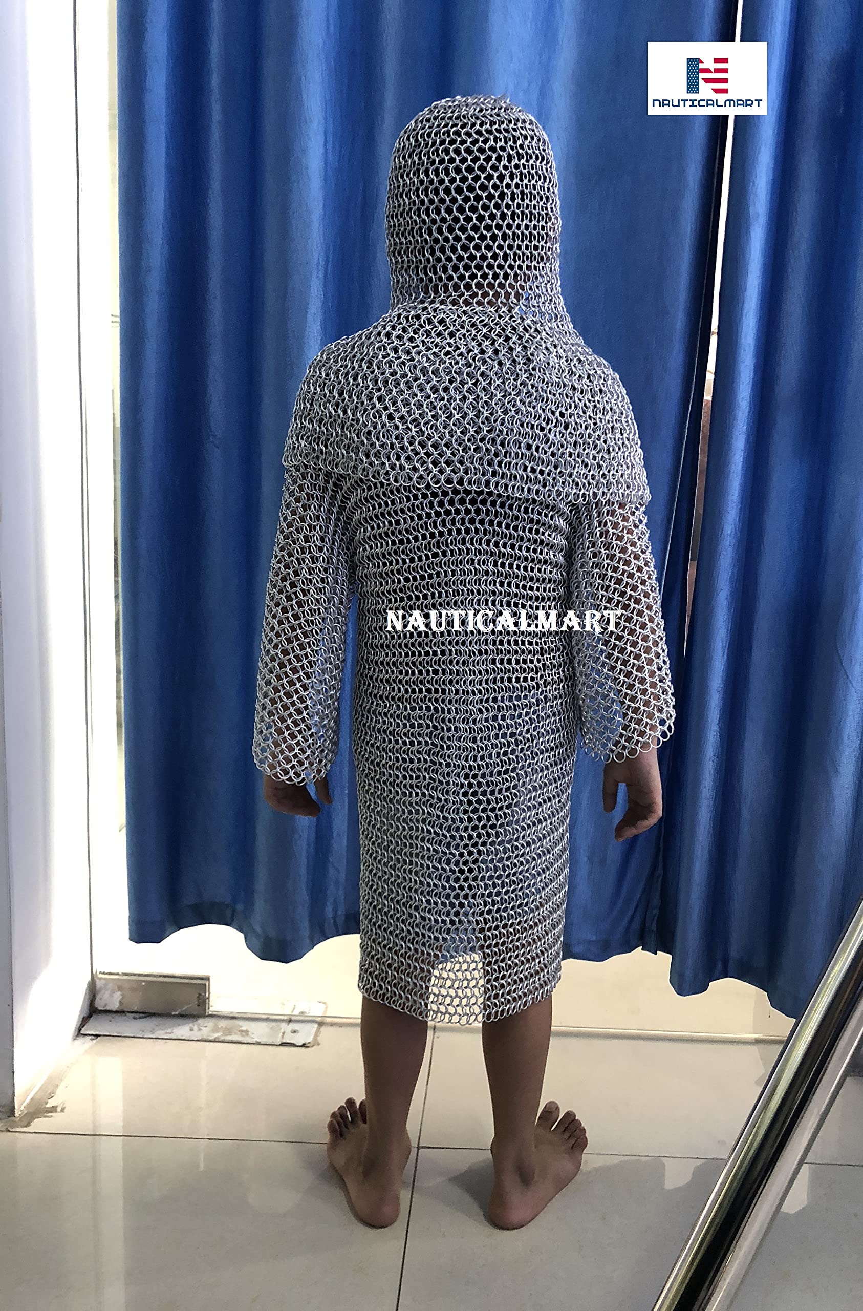Medieval Chainmail Coif - Butted Chain Mail Armor for Halloween Costume & LARP (Silver) | Perfect for Renaissance Fairs, Cosplay, and Historical Reenactments