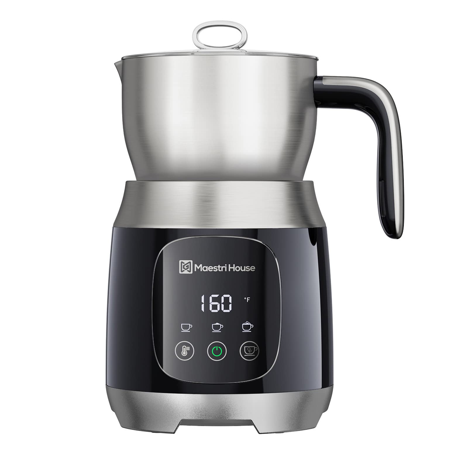 Maestri House 21OZ Smart Milk Frother & Steamer with Variable Temperature & Froth Thickness - Touch Control Milk Warmer for Latte, Cappuccino, Hot Chocolate - Dishwasher Safe, Memory Function - Perfect for Home Coffee Bars & Office Use (Black, 120V)
