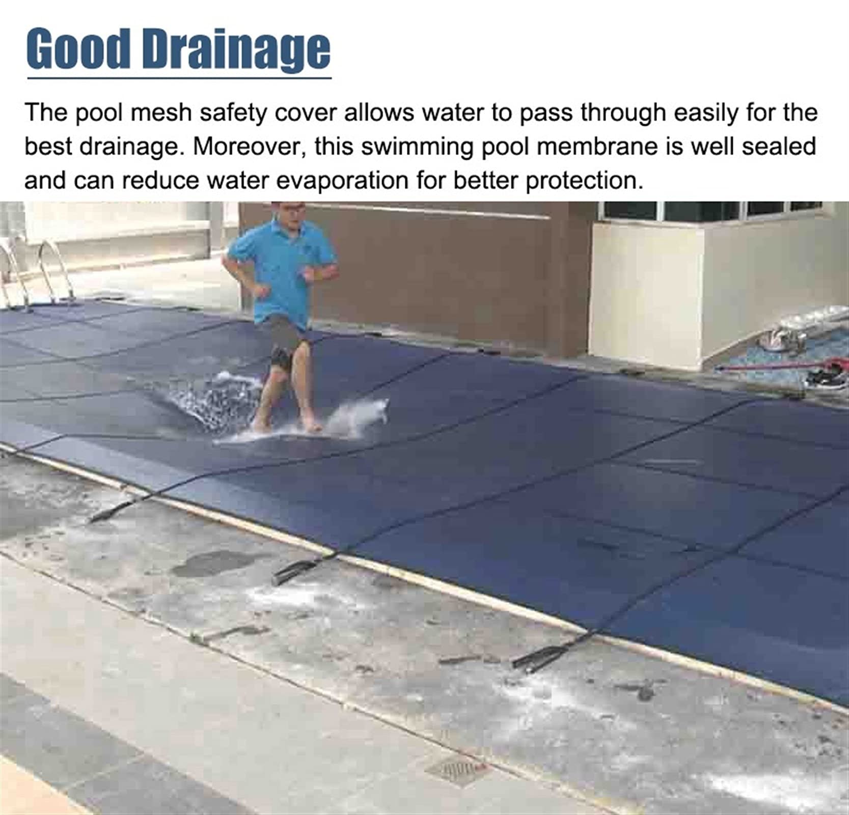 **Heavy-Duty Inground Swimming Pool Safety Cover - Winter Pool Cover with Brass Anchors & Stainless Steel Springs - Blue Mesh Design (5ft x 6ft, 150cm x 200cm) - Durable Protection for All Seasons - Perfect for Winter Storage & Year-Round Safety**