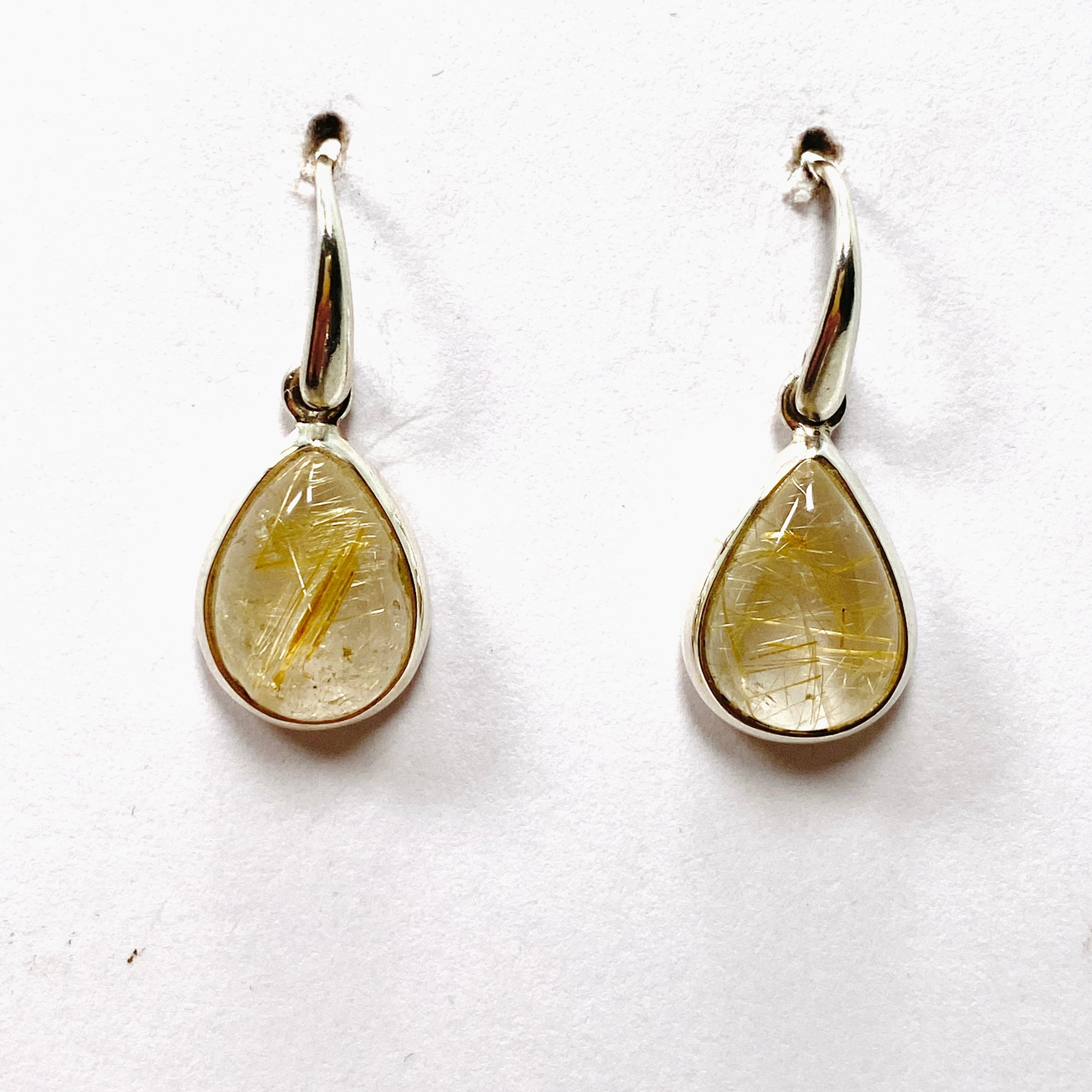 Natural Rutilated Quartz Teardrop Cabochon Earrings - Handmade Sterling Silver Jewelry for Women - Perfect for Wedding, Party & Everyday Wear