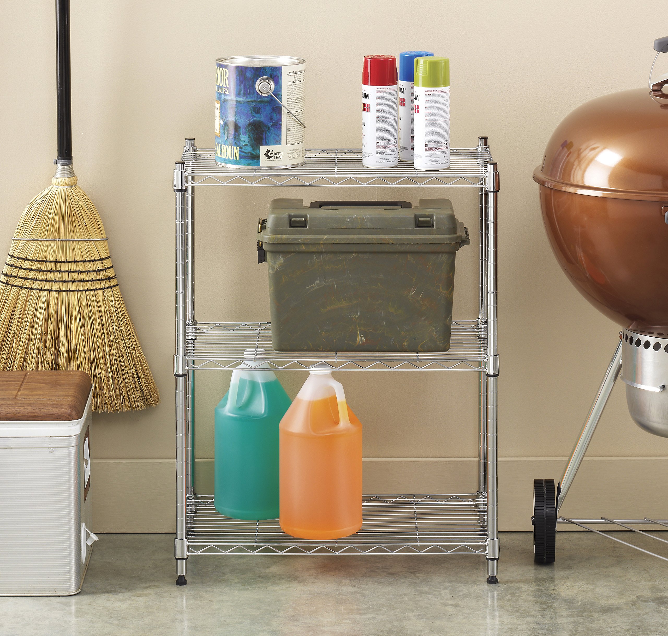 Whitmor 3-Tier Metal Wire Shelving Unit - Heavy Duty Storage Rack for Pantry, Kitchen, Garage & Indoor Plants | Easy Assembly Space Organizer | Perfect for Home, Office & Commercial Use