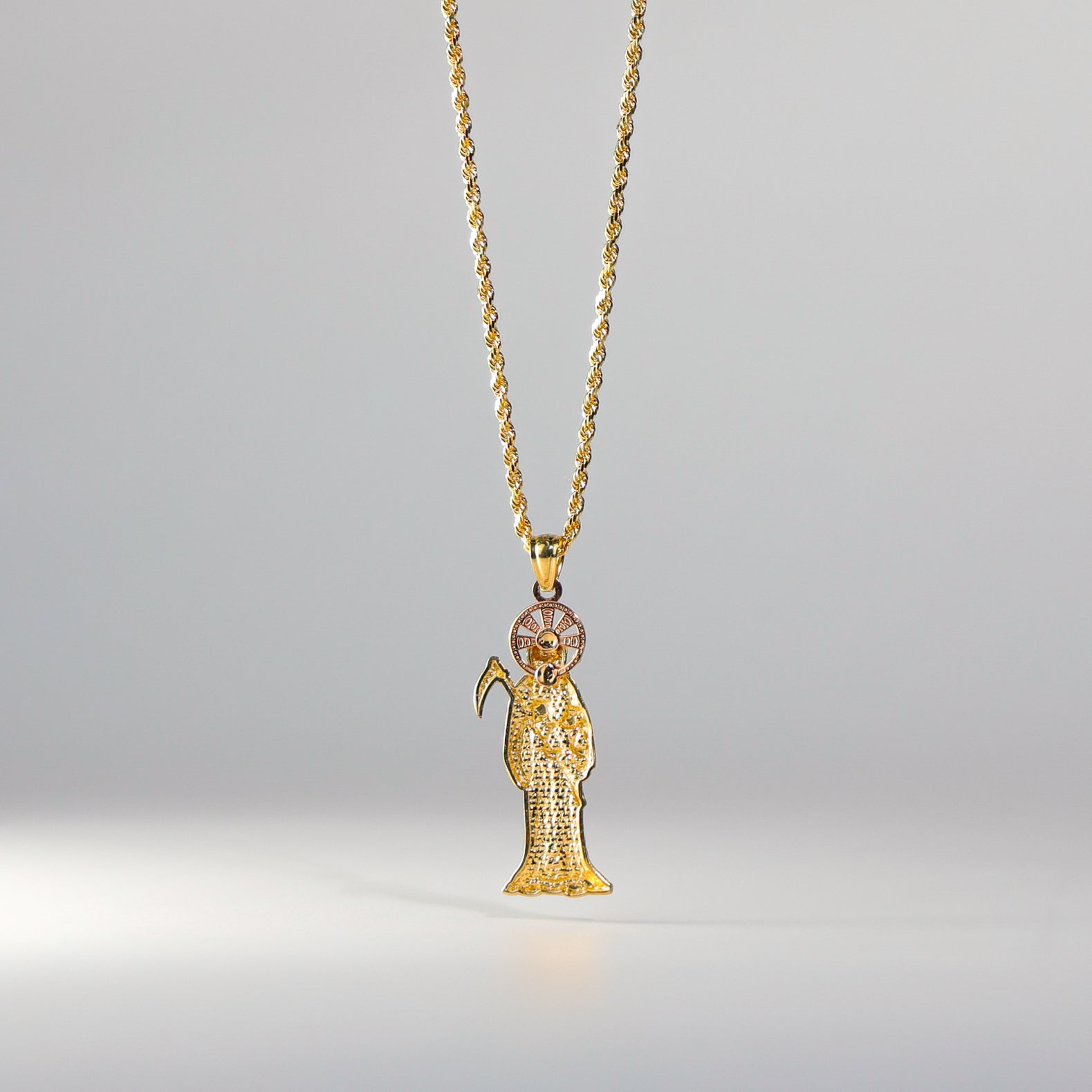 Gold Medium Santa Muerte Religious Pendant Necklace - Model 97 - Perfect for Spiritual Protection, Day of the Dead Celebrations & Gothic Jewelry Collections