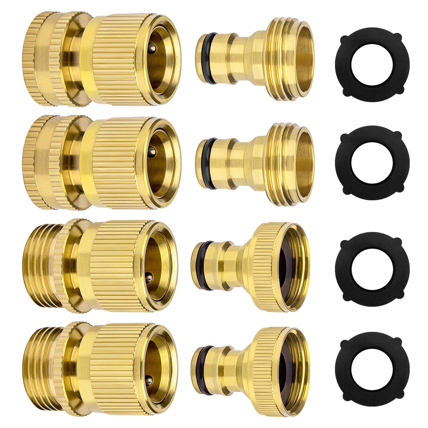 4 Sets 3/4 Inch GHT Solid Brass Garden Hose Quick Connect Fittings - Male & Female Couplers for Easy Watering, Irrigation, and Outdoor Cleaning
