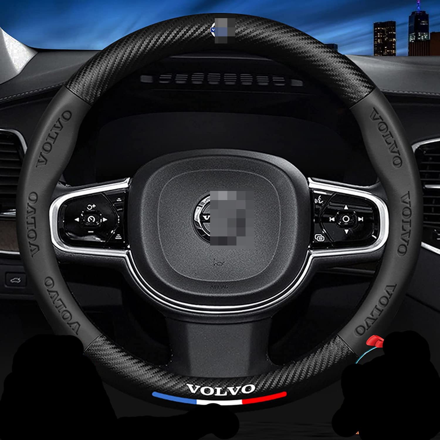 Premium Custom-Fit Leather Carbon Fiber Steering Wheel Cover for Volvo - Anti-Slip 3D Embossed Sport Design with Logo | Perfect for Car Interior Upgrades & Enhanced Driving Comfort