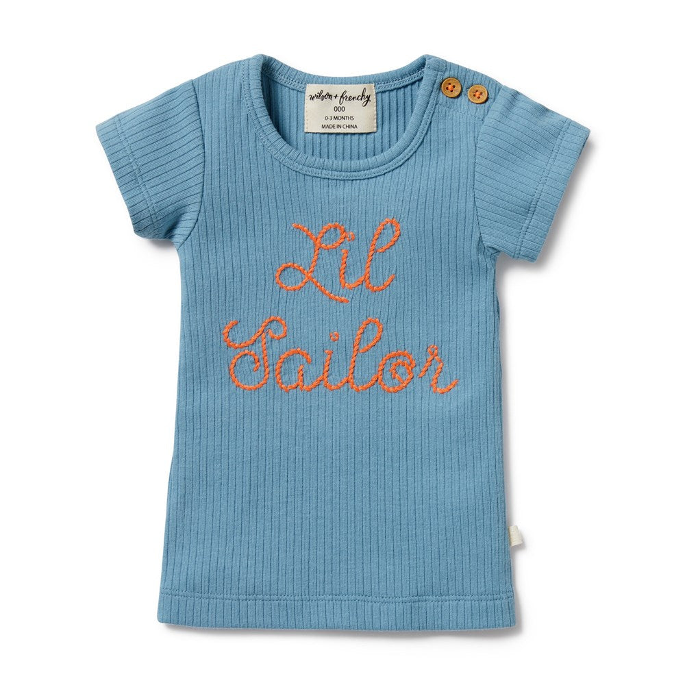 Lil Sailor Organic Cotton Ribbed Baby Tee - Soft & Breathable Infant T-Shirt for Boys & Girls - Perfect for Playtime, Outings & Family Photos