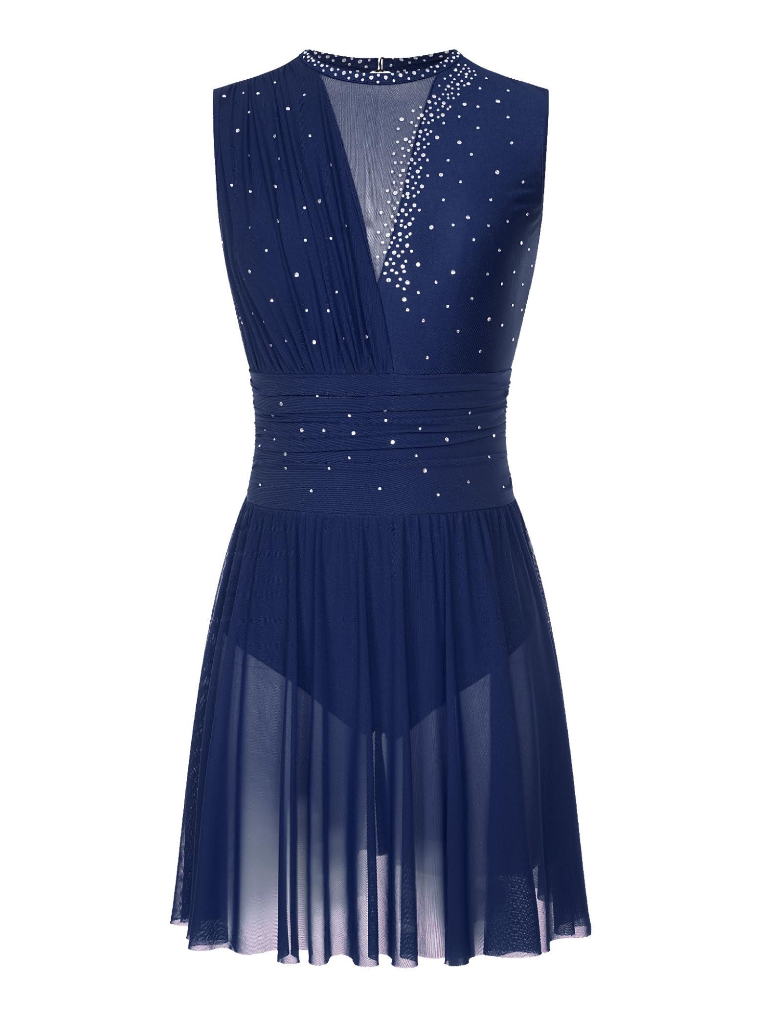 Elegant Lyrical Dance Dress for Women - Sparkling Rhinestone Figure Skating Costume, Sleeveless Ballet Leotard | Perfect for Performances, Competitions & Stage Shows