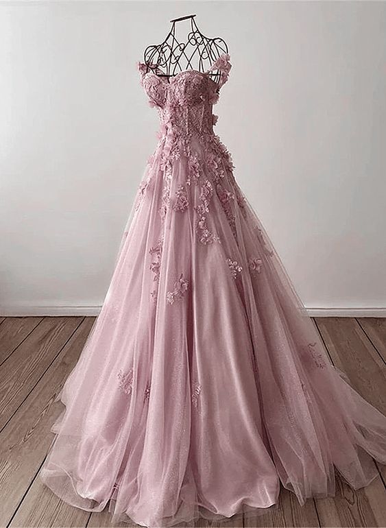 Elegant Off Shoulder Tulle Floral Party Dress - A-Line Prom Gown J4394 for Women | Perfect for Evening Parties, Prom Night & Special Occasions