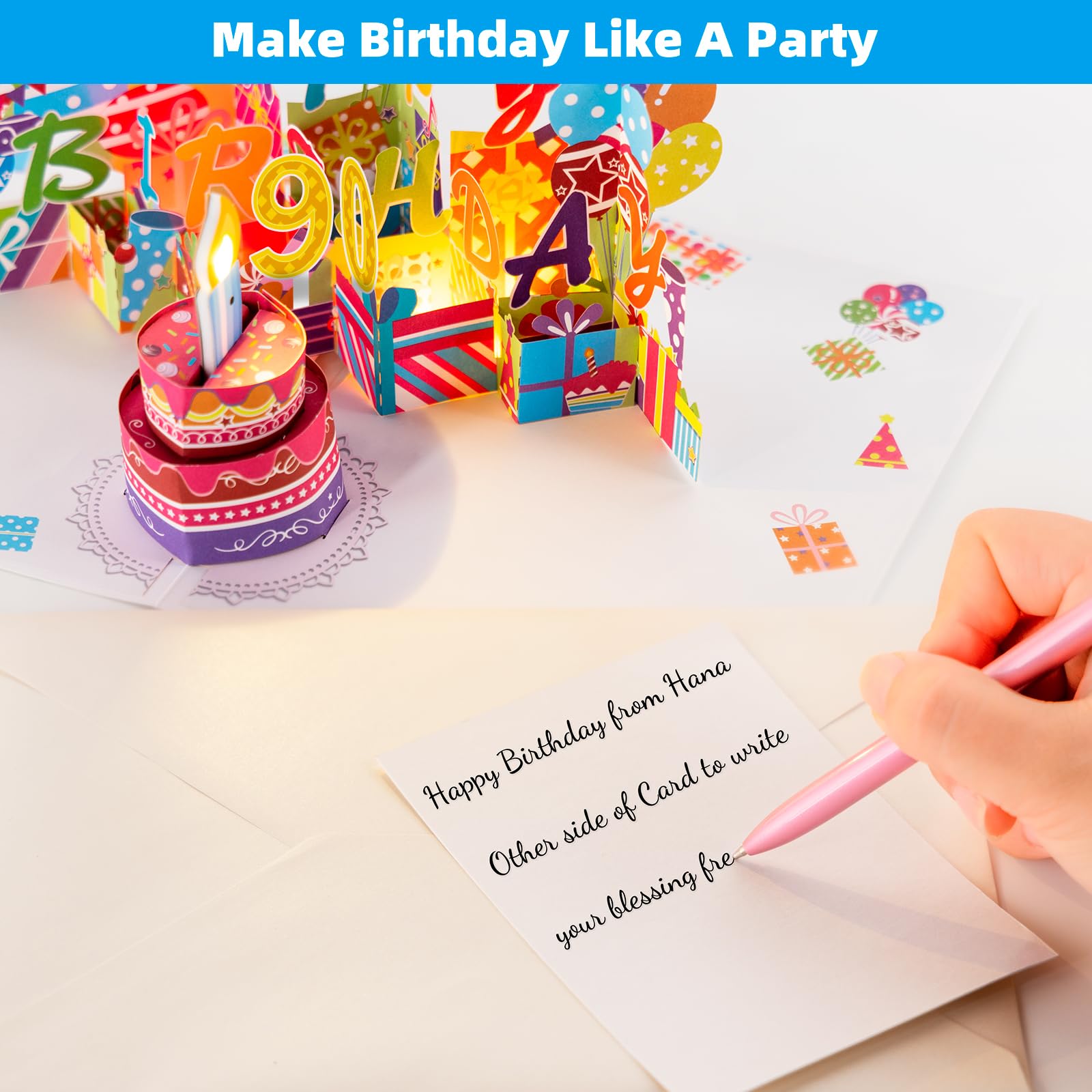 Gumry 90th Birthday Musical Pop-Up Greeting Card with Blowable Colorful LED Candles, 3D Design & Birthday Song - Perfect 90th Birthday Gift for Women & Men - Great for Milestone Celebrations, Anniversaries, and Special Occasions