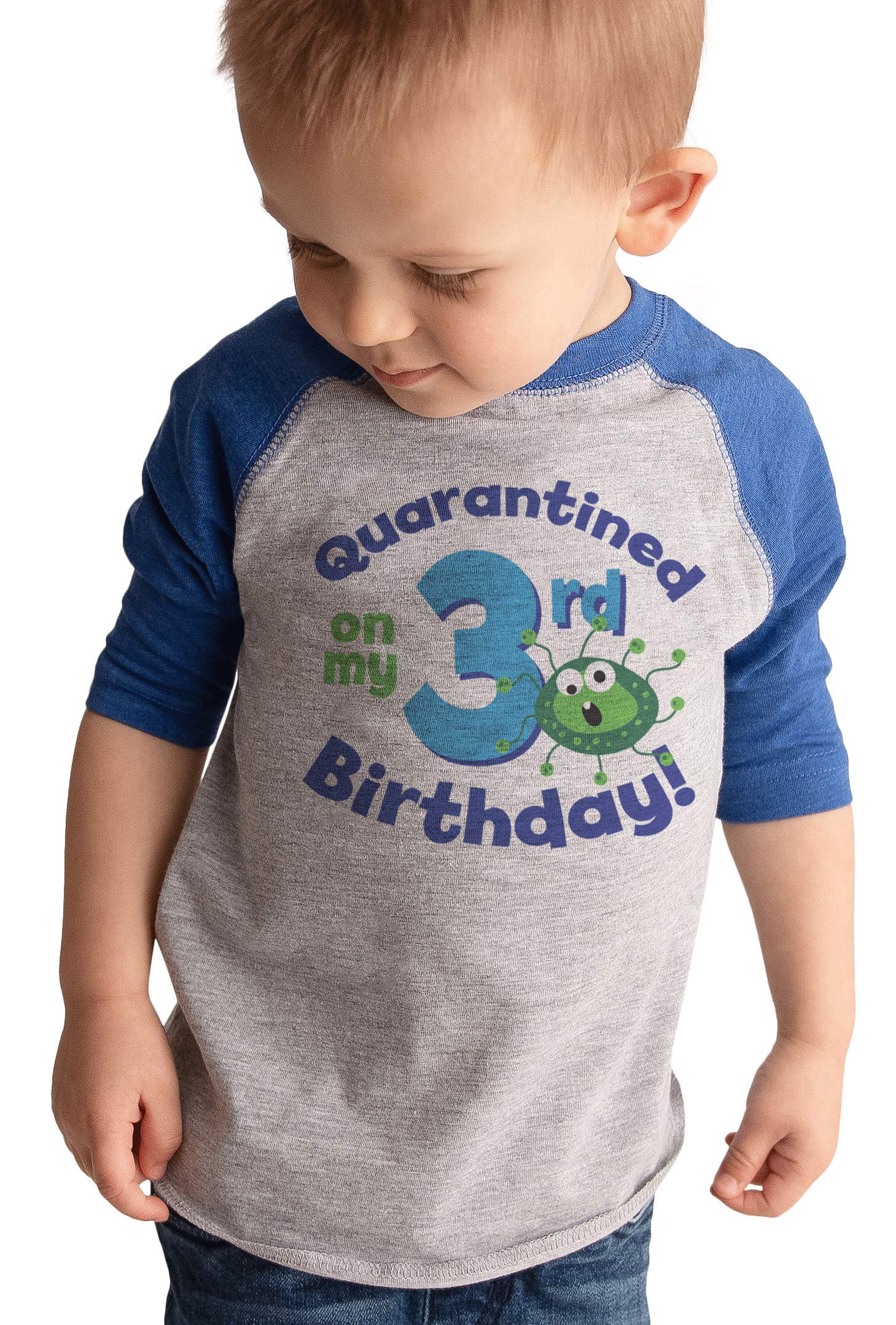 7 Ate 9 Apparel Kids 3rd Birthday T-Shirt - Funny Quarantine Germ Protection Shirt for Toddlers - Perfect for Birthday Parties & Pandemic Safety Awareness