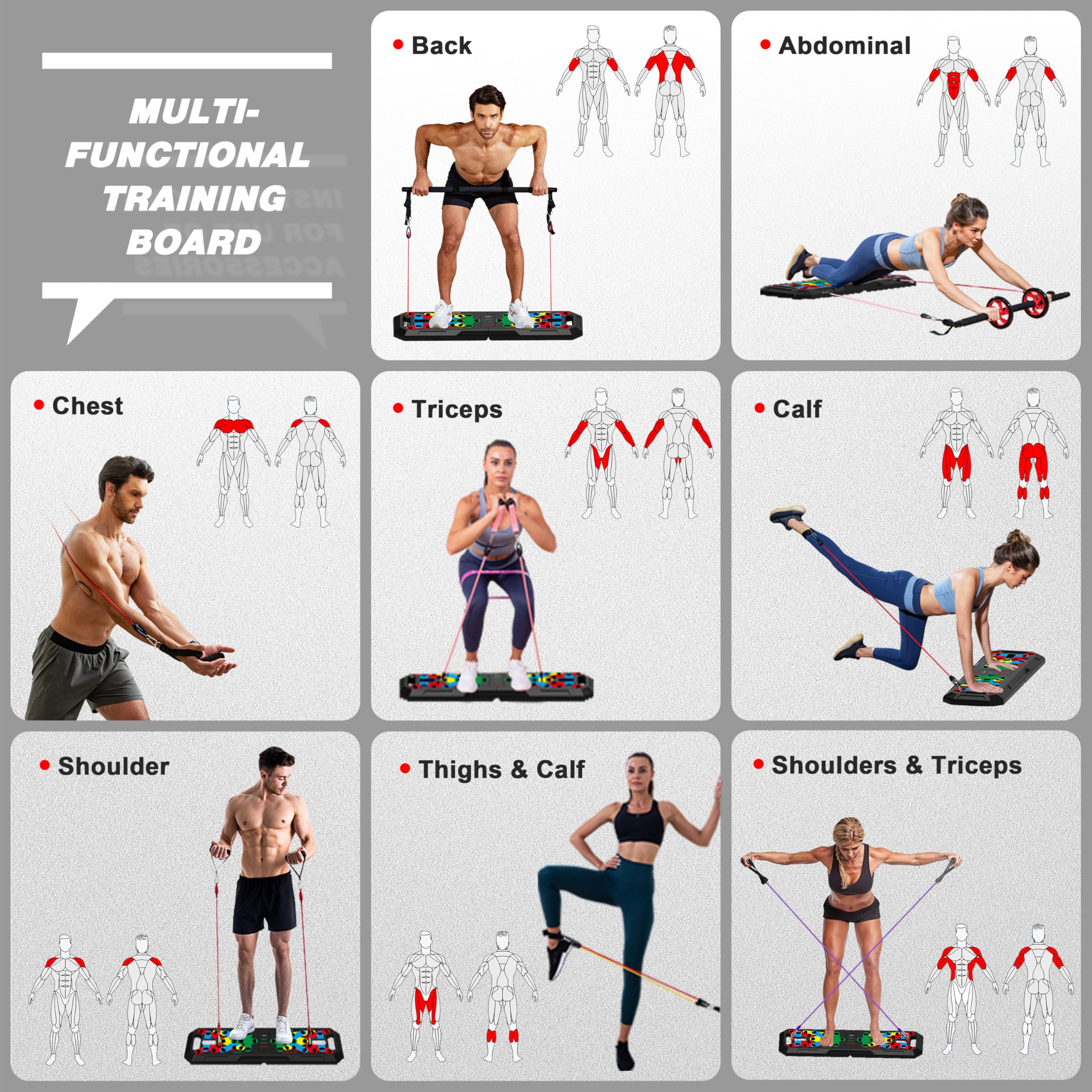 LALAHIGH All-in-One Home Gym Kit - Push-Up Board, Resistance Bands with Bar, Pilates Bar & Multi-Functional Training Board for Strength Training | Perfect for Home Workouts, Full-Body Exercise & Fitness Enthusiasts