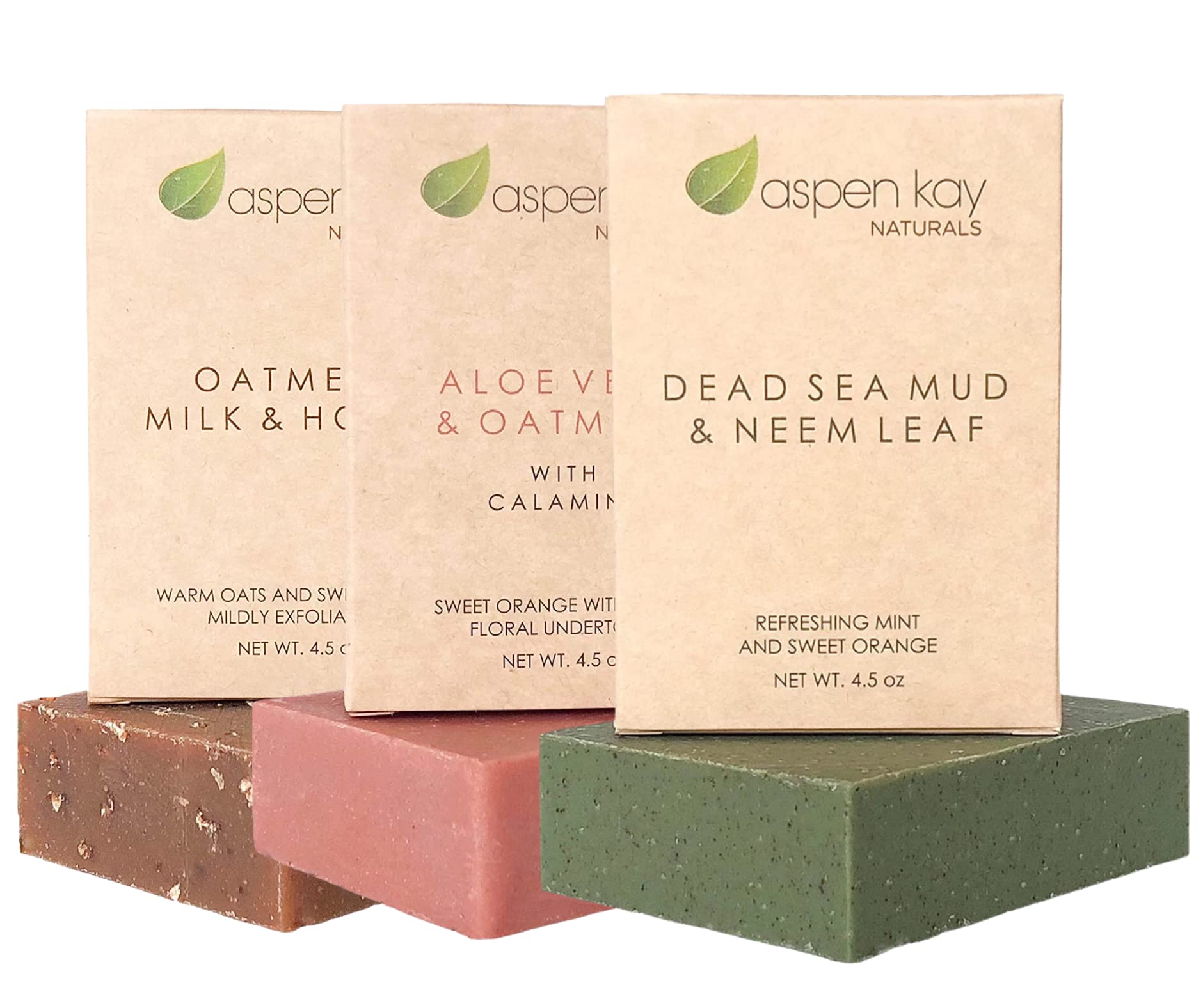 Organic Soap Set with Oatmeal Milk & Honey, Calamine, Dead Sea Mud & Neem Leaf - 4.5oz Bar - Natural Gentle Skincare for Sensitive Skin - Perfect for Daily Cleansing, Relaxation & Gift Giving