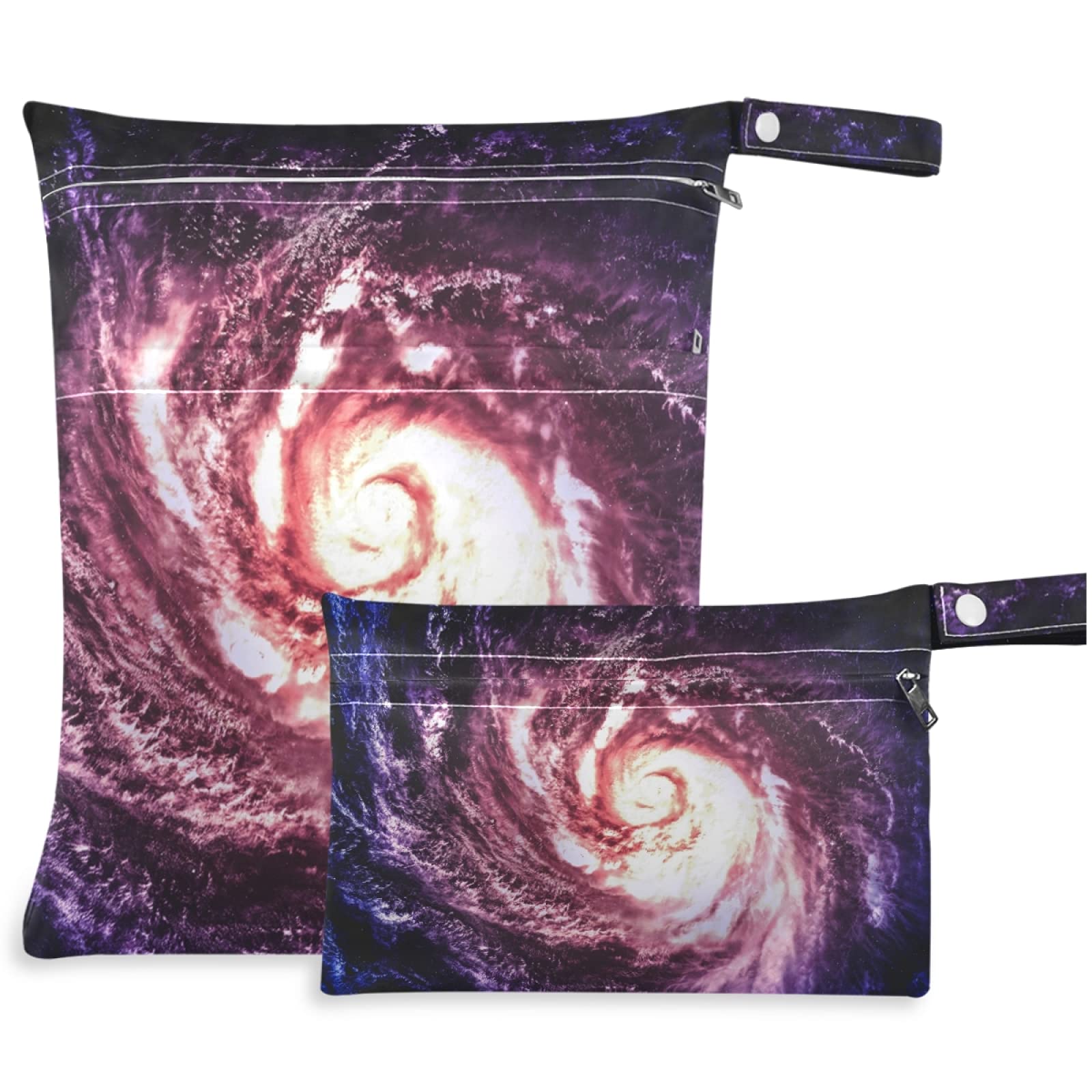 Visesunny 2-Pack Purple Spiral Galaxy Wet Bags - Waterproof Reusable Zippered Pouch for Diapers, Swimsuits & Gym Clothes - Perfect for Travel, Beach, Daycare & Stroller Organization