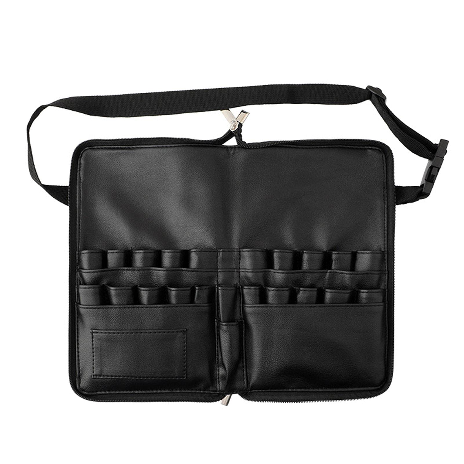 Professional Makeup Brush Organizer Bag - 24 Pockets Foldable Cosmetic Brush Holder with Artist Belt Strap & Zipper Closure | Perfect for Travel, Home Storage & Makeup Artist On-The-Go (Brushes Not Included)