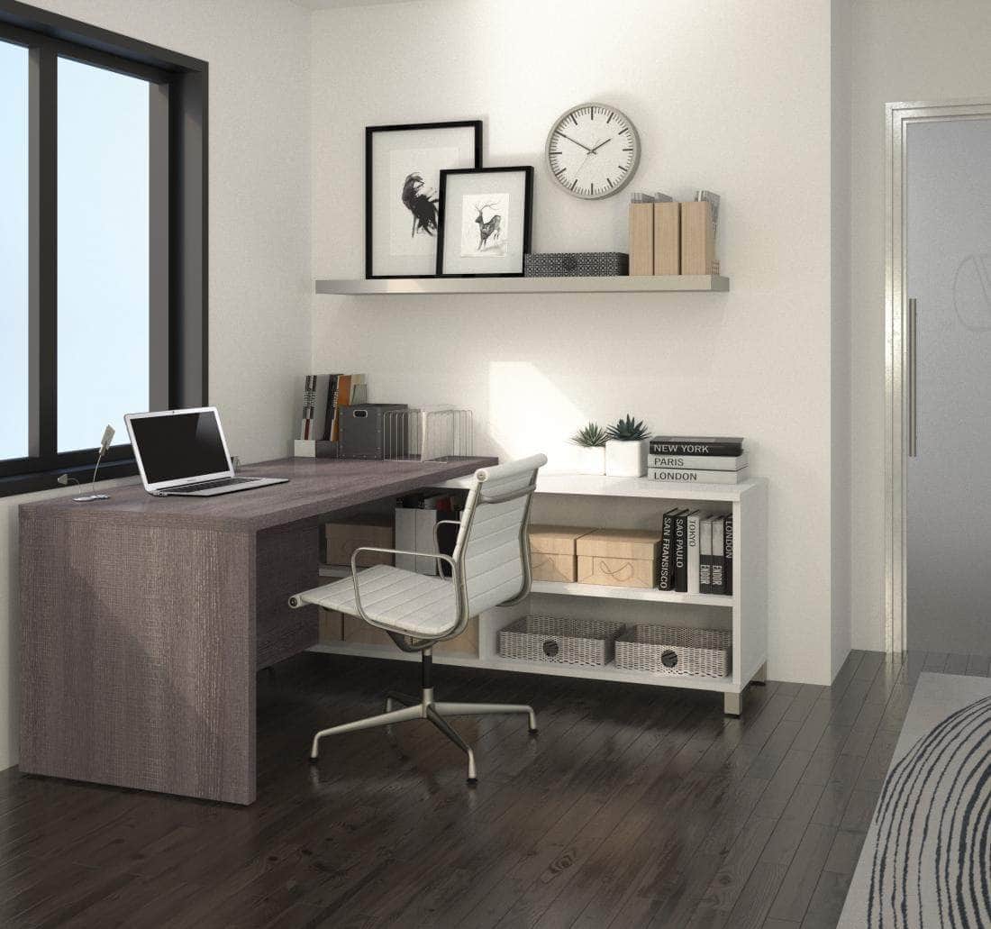 Modern L-Shaped Desk with Bark Grey & White Finish - Home Office Workstation for Small Spaces, Gaming & Study Setup